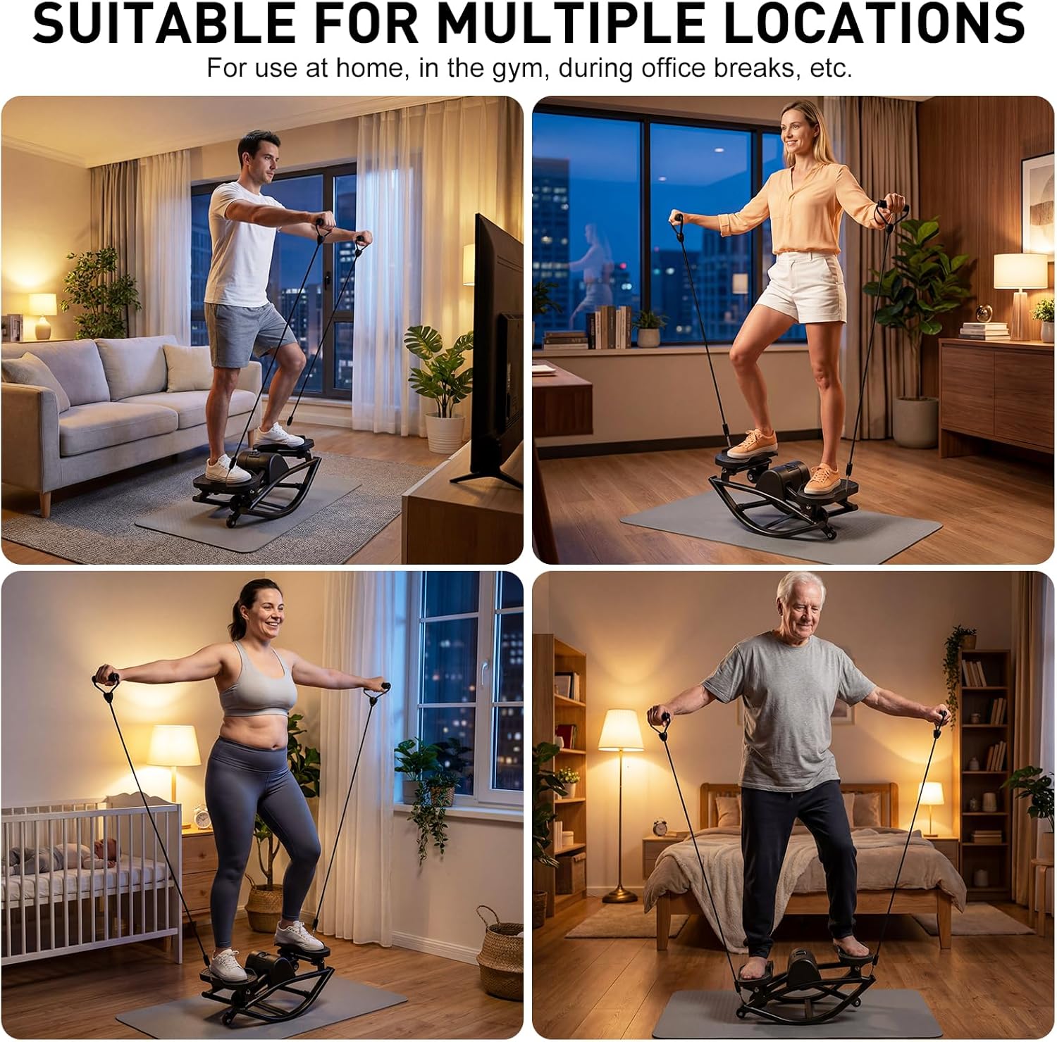 Rock Stepper Side to Side Fitness, Low Impact Lateral Stepper for Home Workout with Resistance Bands, Digital Monitor and Floor Mat, Quiet Step Rocker for Legs and Glutes