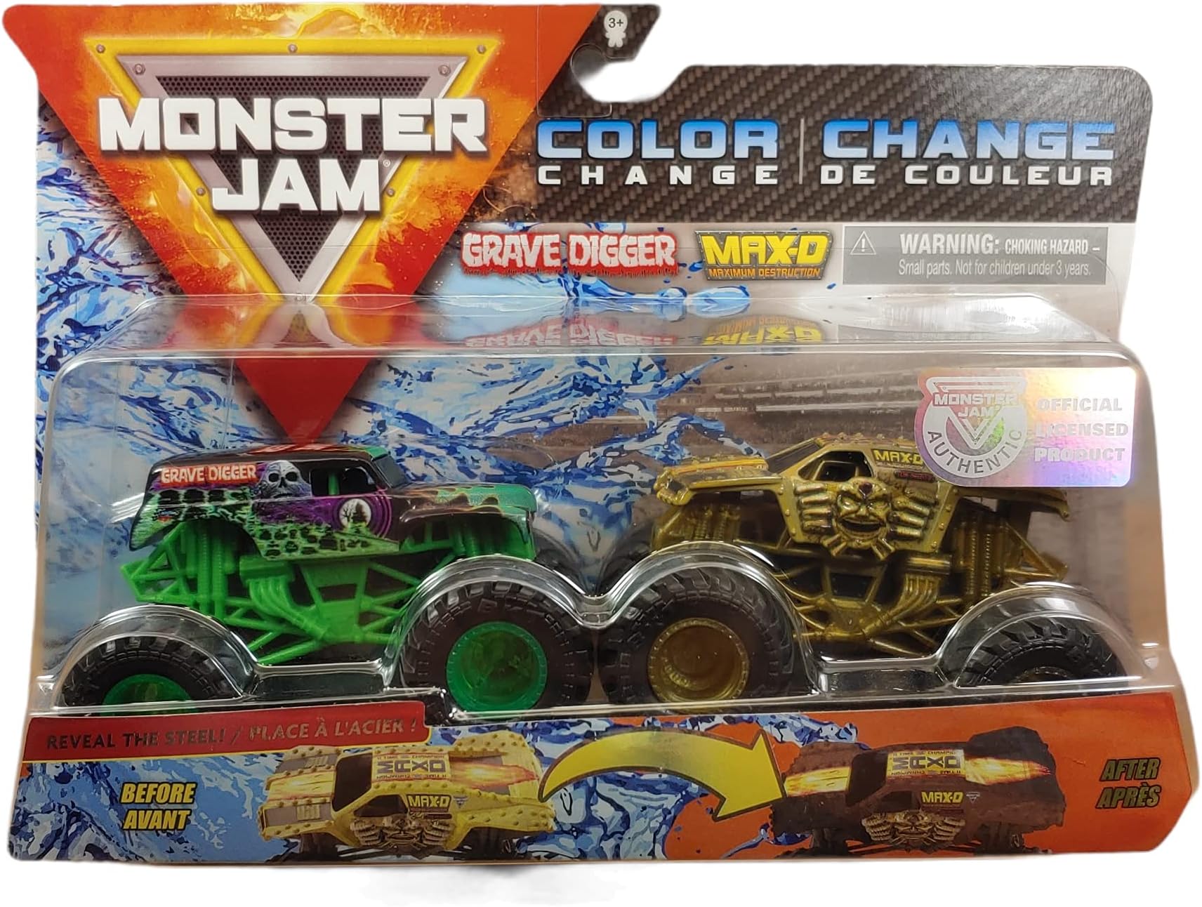 Monster Jam 1:64 Scale Color Change Grave Digger Vs MAX D Maximum Destruction