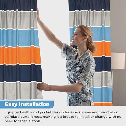 Miniatura 3 de LinenTopia Juego de 2 paneles de cortinas para ventana para niños, cortinas para niños con 2 bolsillos para barra y 2 alzapaños, decoración de