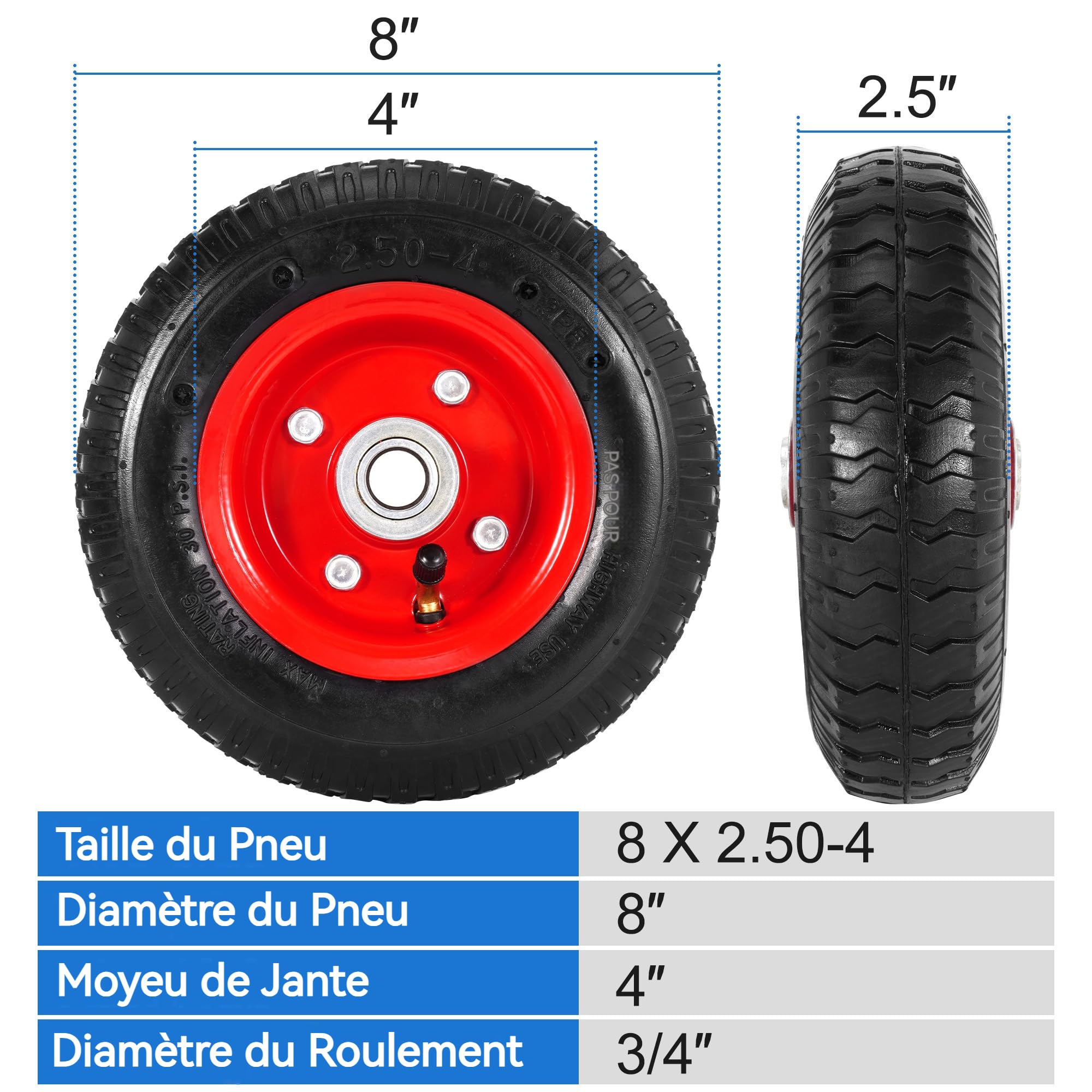 Jardin Bricolage Roue Et Pneu De Rechange 8 Pour Brouette - 2.80/2.50-4, Trou D'Essieu 3/4, Moyeu 3, Antidérapant Kit Roue Diable Jardin Bricolage Roue Et Pneu De Rechange 8 Pour Brouette - 2.80/2.50-4, Trou D'Essieu 3/4, Moyeu 3, Antidérapant Kit Roue Diable