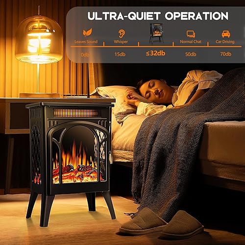 Miniatura 7 de Kismile Estufa eléctrica infrarroja 3D de 17 pulgadas, calentador de chimenea independiente con efectos de llama realistas, calentador de espacio