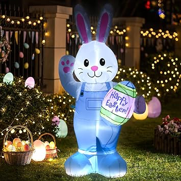 4FT Easter Inflatables Bunny Outdoor Decorations Built-in LED Lights