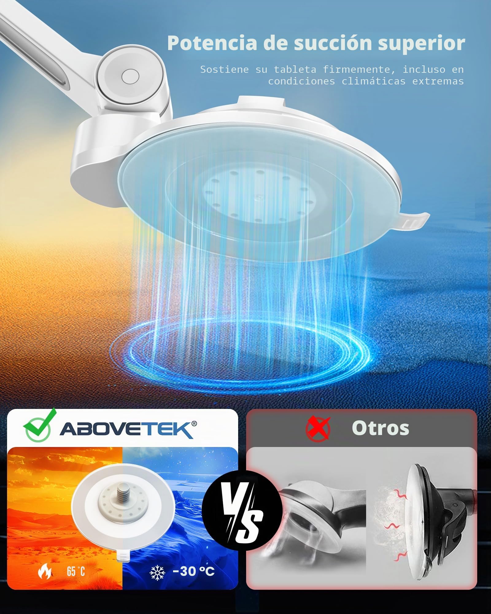 AboveTEK - Soporte con Ventosa para iPad, Plegable para Coche, para Tablet de 4 a 11 Pulgadas, Ideal para Parabrisas, Cama, Cocina y Oficina (Blanco)