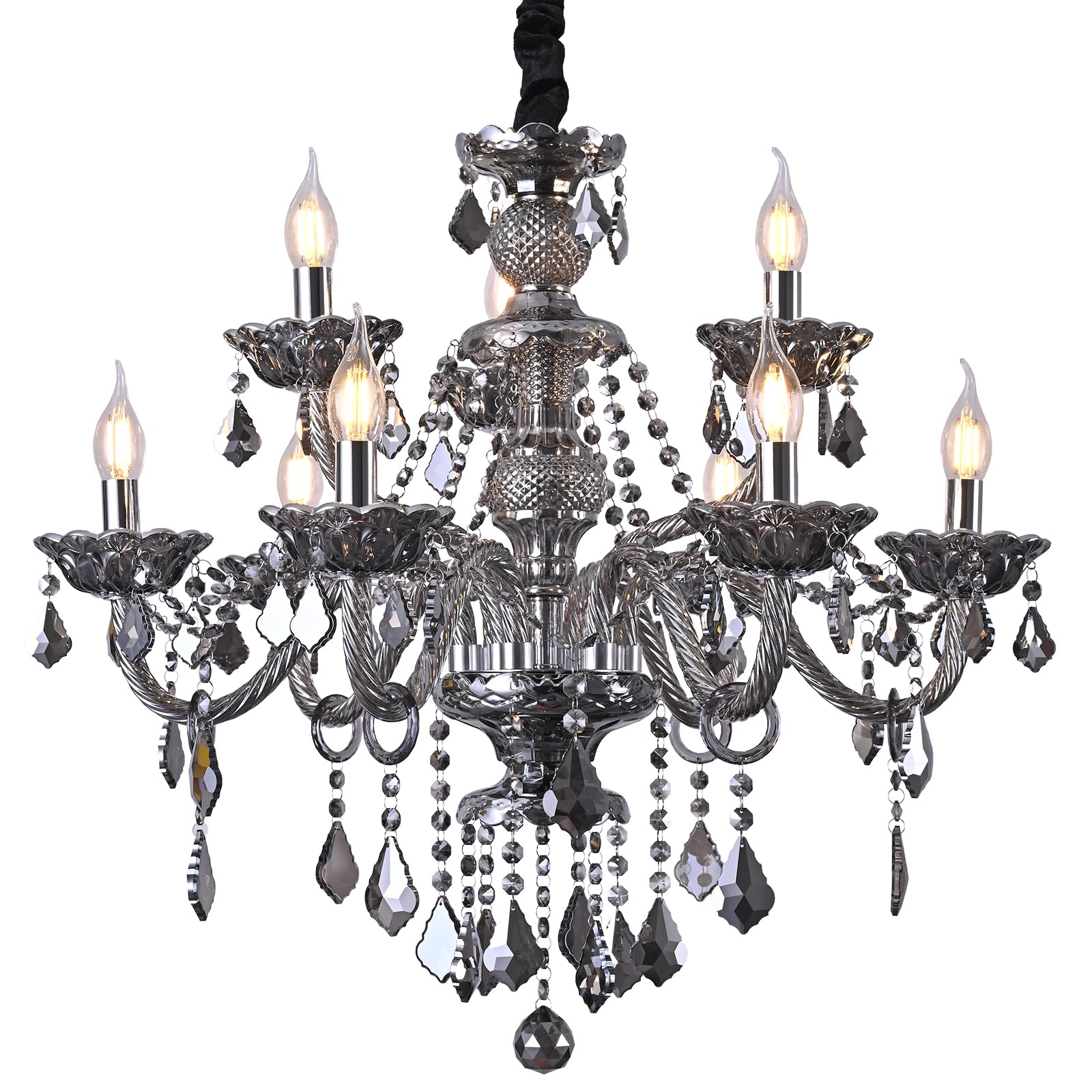 Uboxin Luxury Crystal Chandelier Smoke Gray,Double Layer K9