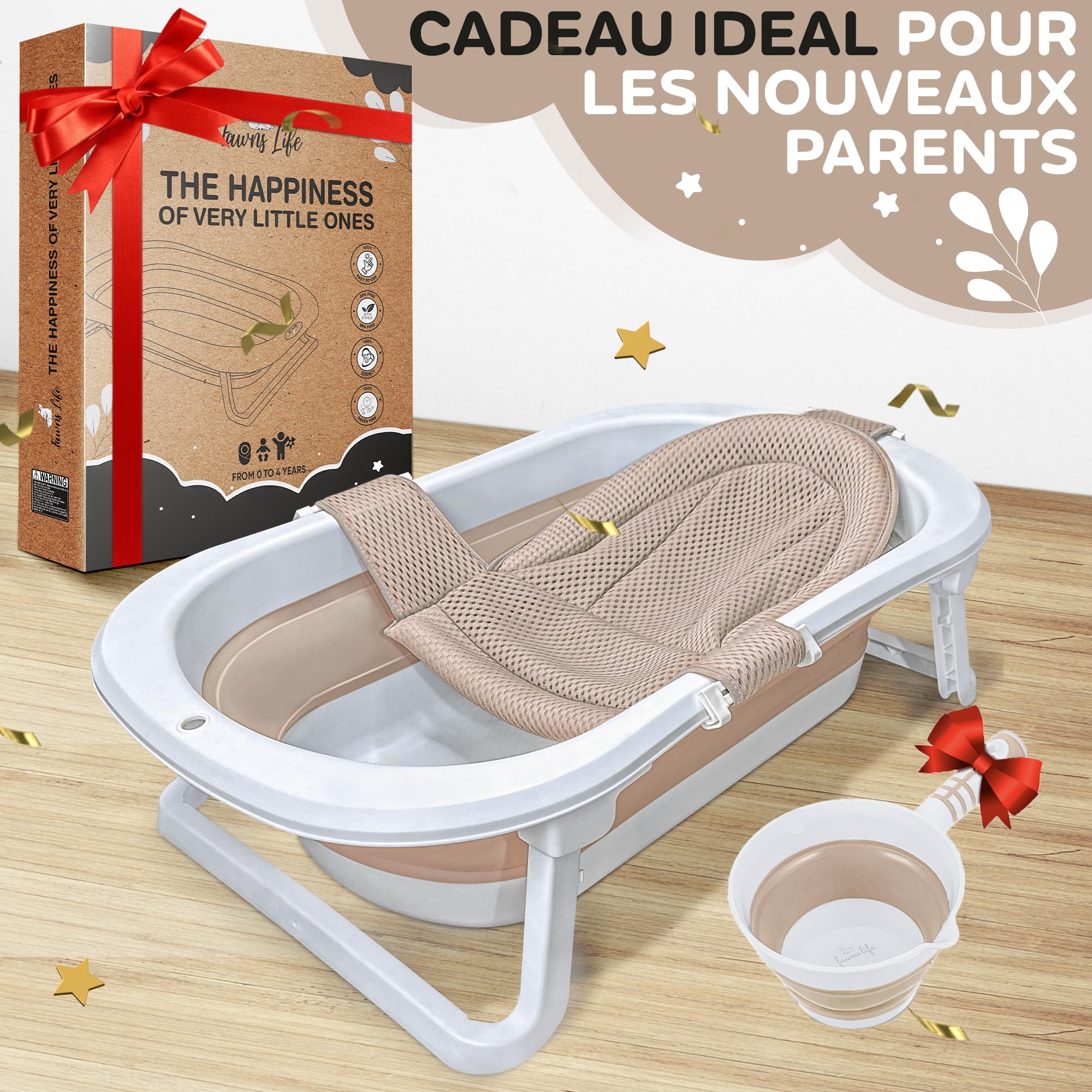 FawnsLife Baignoire Bébé Pliable XXL sur Pied avec Siège Confortable et Seau