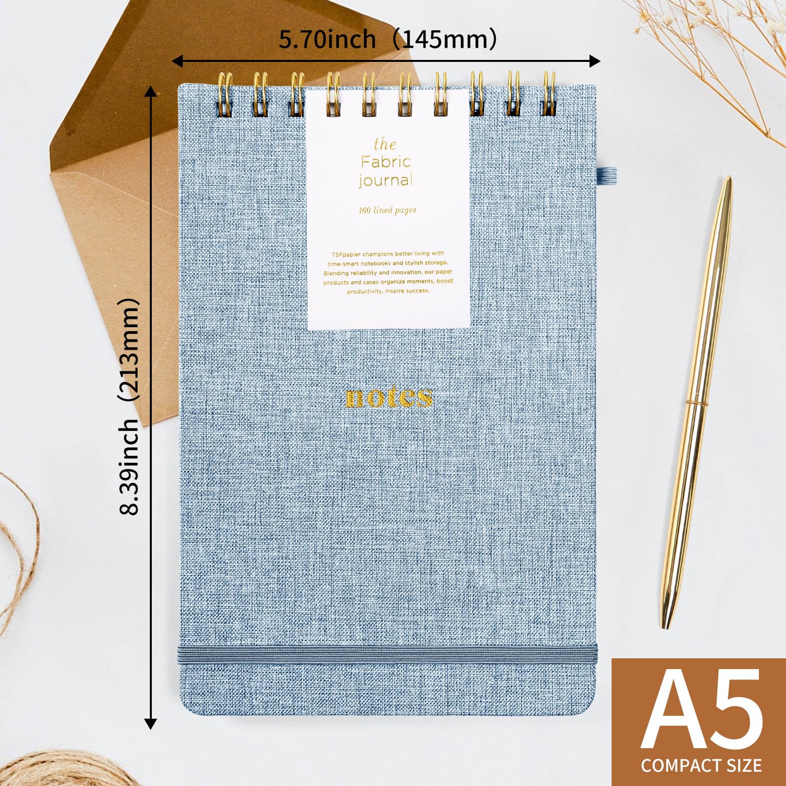 Spiralnotizbuch, A5, Hardcover, 160 Seiten, 100 g/m², dickes Papier, mit Gummiband und Stifthalter, Steno-Blöcke, College, liniert, Schreibnotizbücher für Arbeit, Schule, Reisen (1 Packung