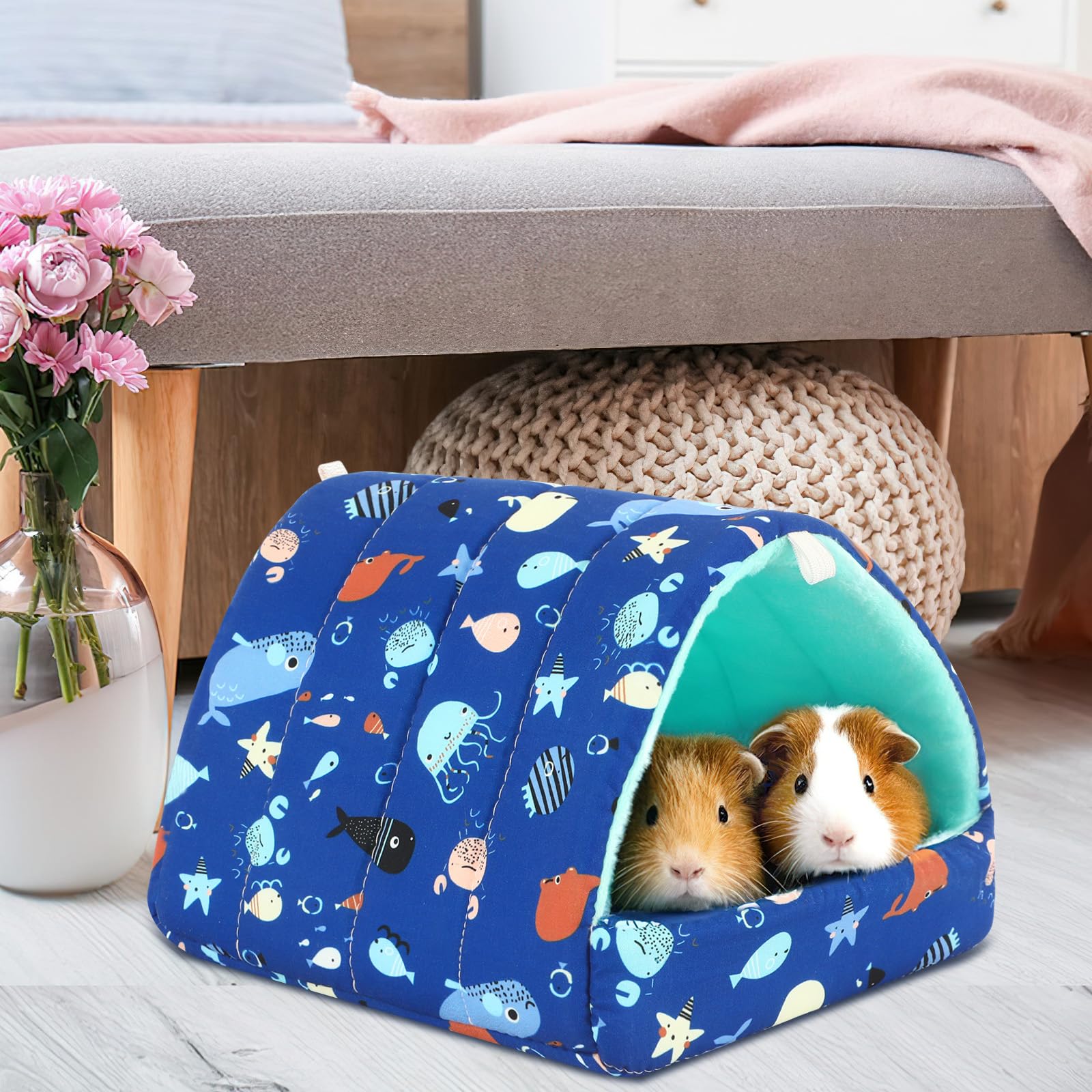 UPINS 2 escondites para cobayas, casas de cama lavables para animales pequeños, accesorios para conejos enanos, chinchillas, hámsteres, erizos, hurones, dragones barbudos y ratas