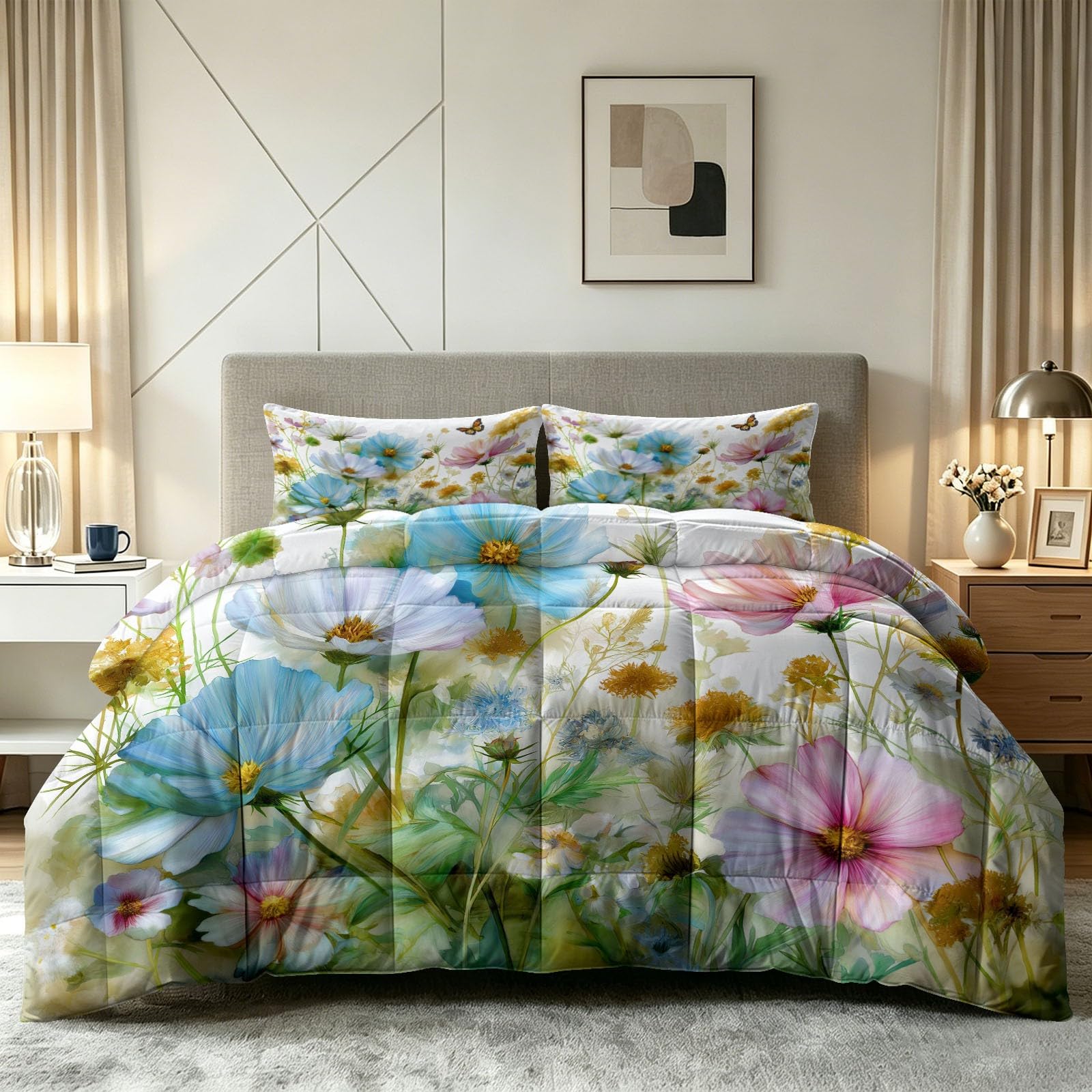 Édredon imprimé marguerite et papillon pour transformer votre chambre en oasis de douceur
