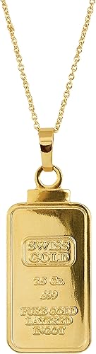 American Coin Treasures Collar con colgante de lingote suizo de 009oz en capas en oro de 24 quilates Latón