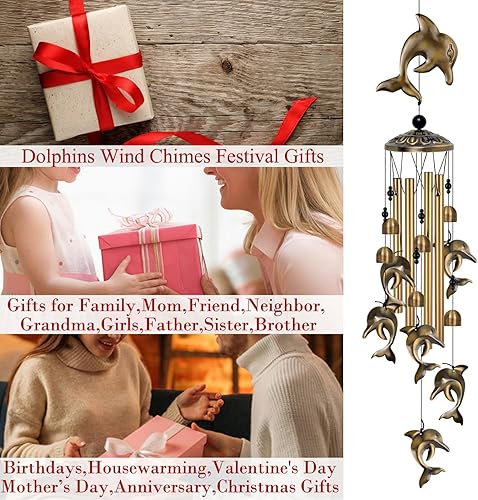 Miniatura 5 de Campanas de viento de delfín, decoración de campanas de viento de bendición móviles, atrapasuientos de simpatía, regalos conmemorativos para mamá,