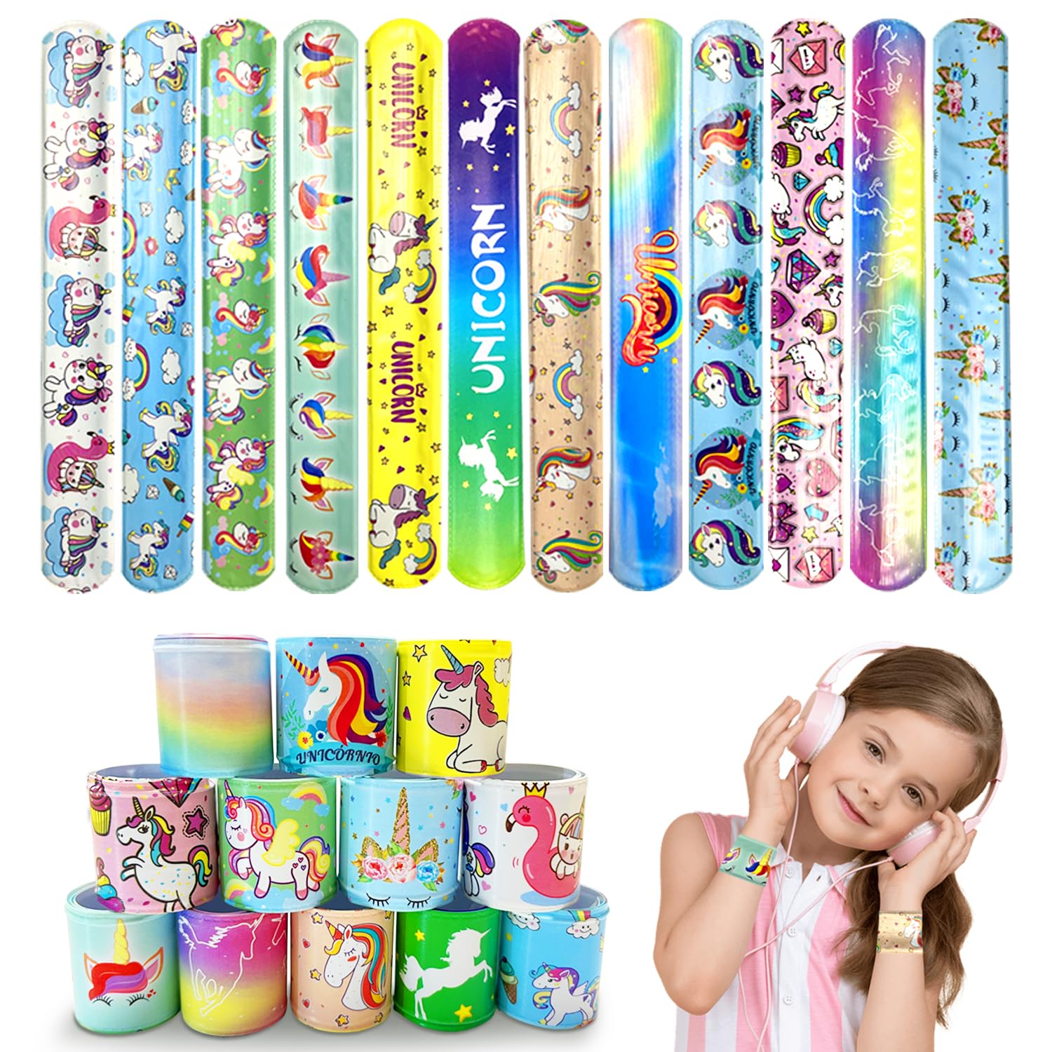 Steemjoey 24PCS Slap Bracelets Slap Bands, Unicorn Wristband Slap Bracelets, Colorful Slap Wrist Bands Bulk for Party Bags Fillers Kid's Party Favors Slap Wrist Bands Birthday Gift for Kids Boys Girls