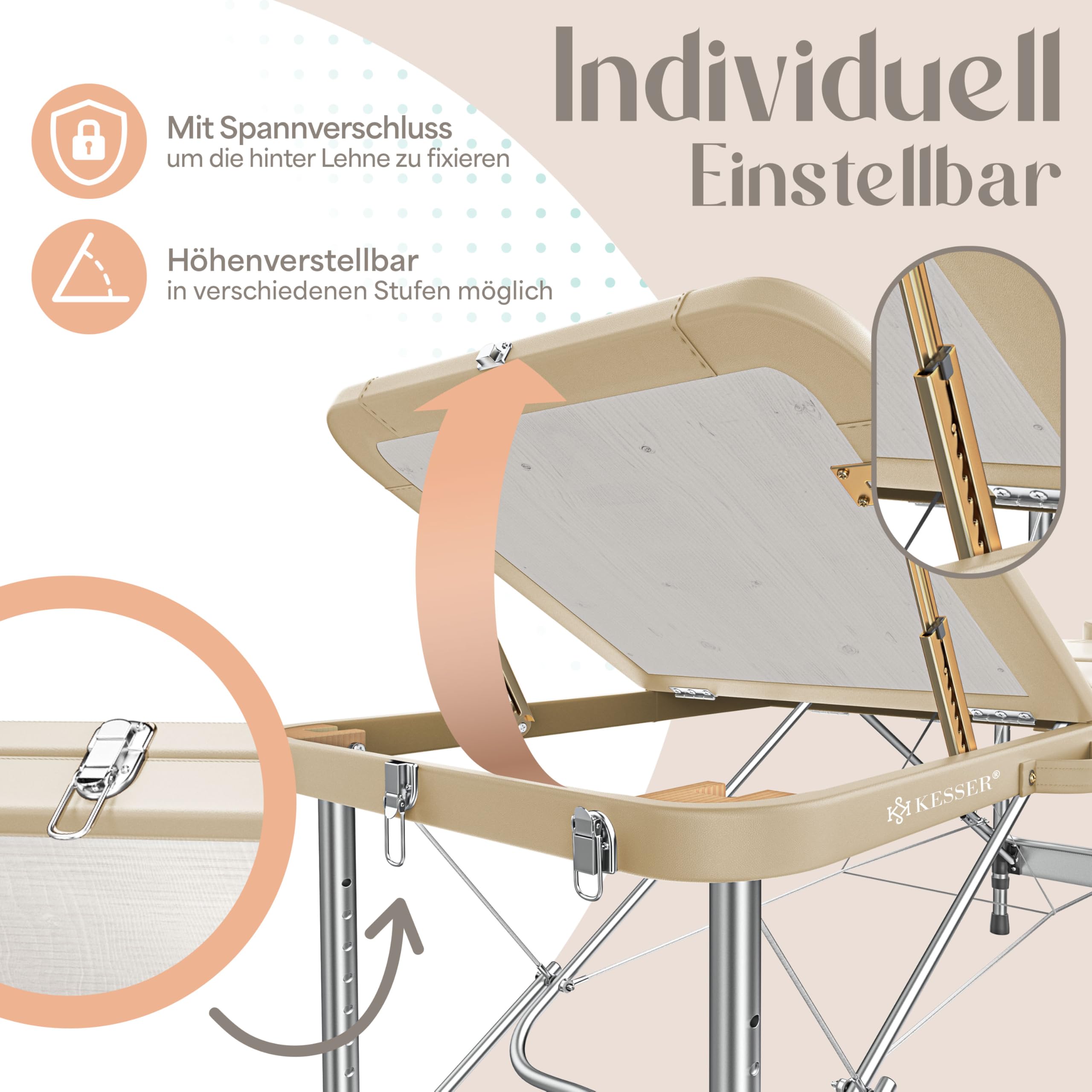 KESSER® Camilla de Masaje Móvil Plegable y Ajustable en Altura Cama 3 Zonas Estética Amplia de Terapia Aluminio + 10x Reposacabezas