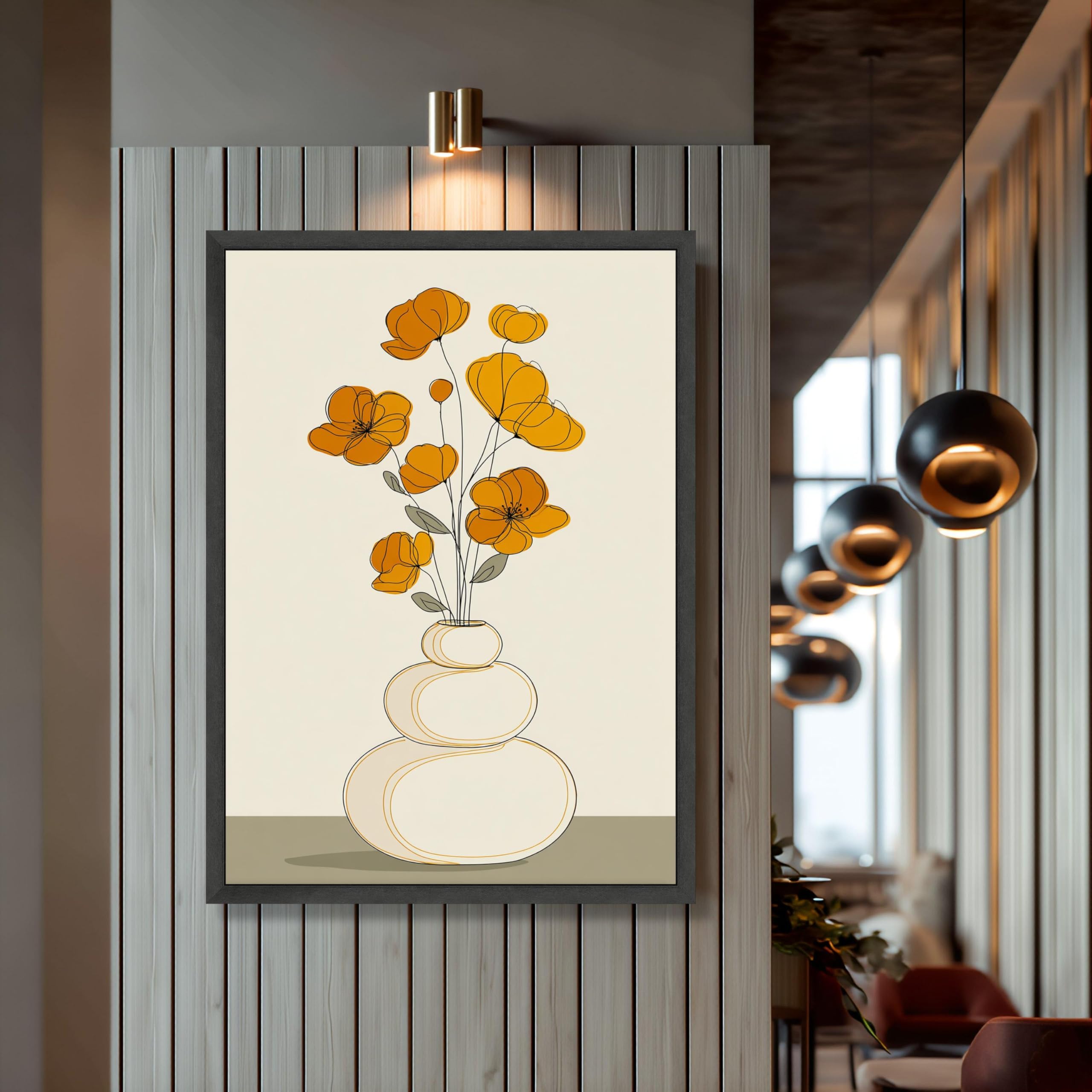 CAOXTART Pomarańczowe kwiaty abstrakcyjne plakaty liniowe wydruki artystyczne na płótnie nowoczesne obrazy botaniczne w stylu boho (70 x 100 cm / bez ramki)