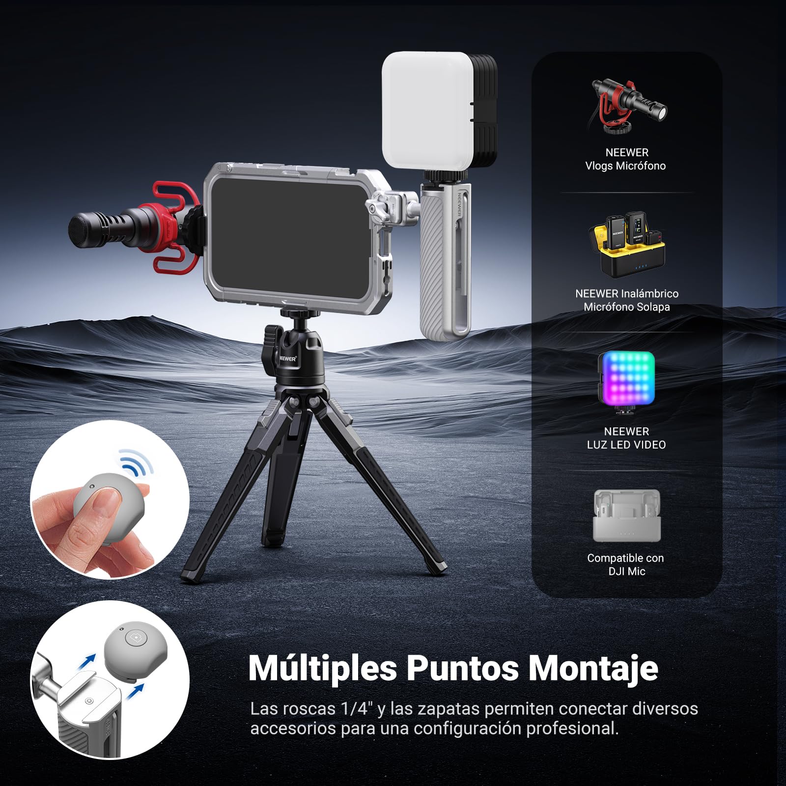 NEEWER Phone Cage Jaula Móvil Kit Compatible Solo con iPhone 17 Pro MAX, Video Rig Estabilizador con 67mm Filtro Aro,17mm Lens Backplate, T Mount Adaptador,Dos Asas Liberación Rápida,PA144 (Plateado)