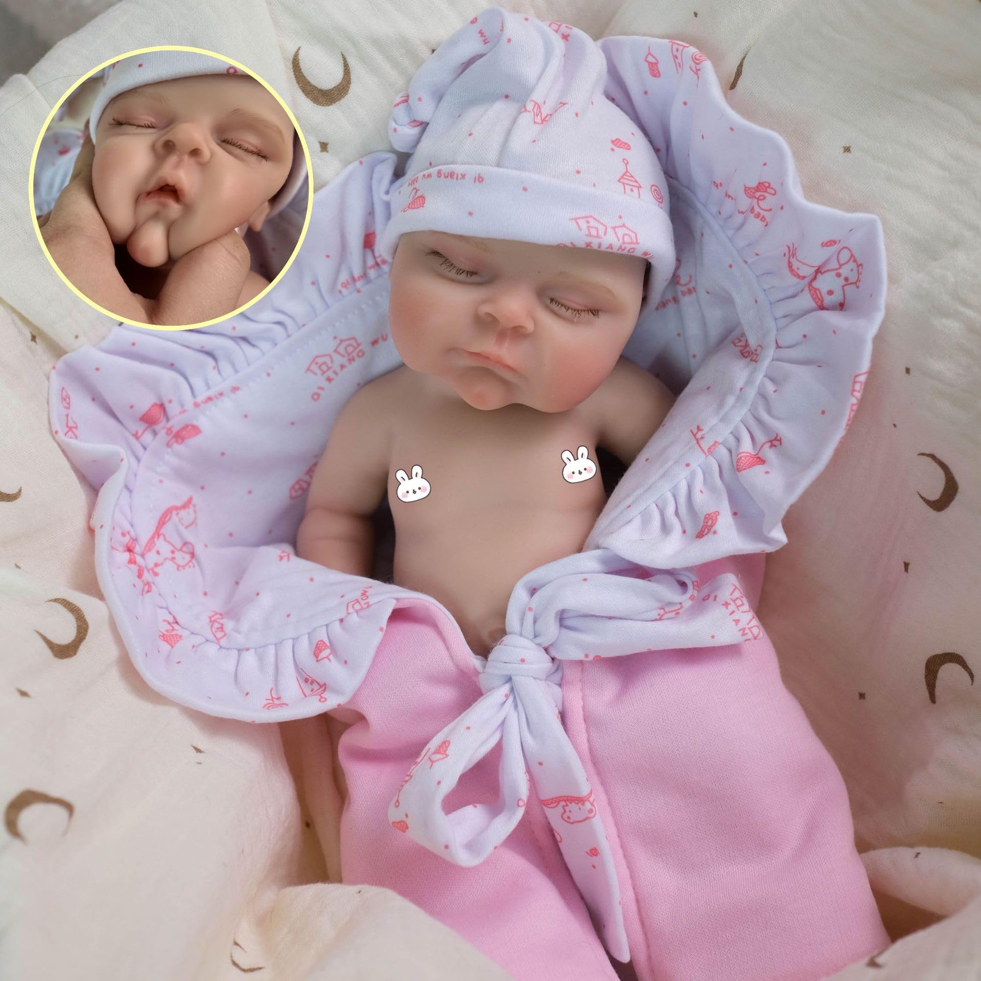 Pinky Reborn Muñeca Bebé 12 Pulgadas Silicona Blandos Niña Muñecas Reborn Realistas Muñecos Bebe Recién Nacidos Ojos Cerrados Lavables Se Cierran para Niños Pequeños