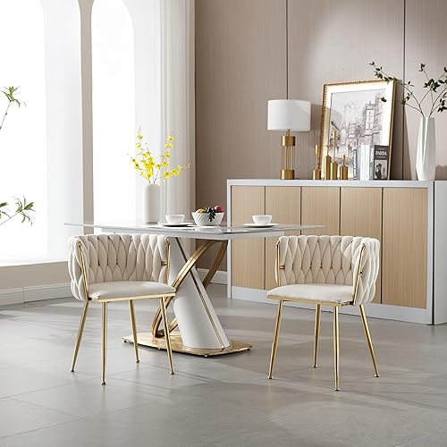 Miniatura 136 de Juego de 2 sillas de comedor de terciopelo, sillas tapizadas tejidas para sala de estar, sillas modernas de cocina y comedor, sillas decorativas de