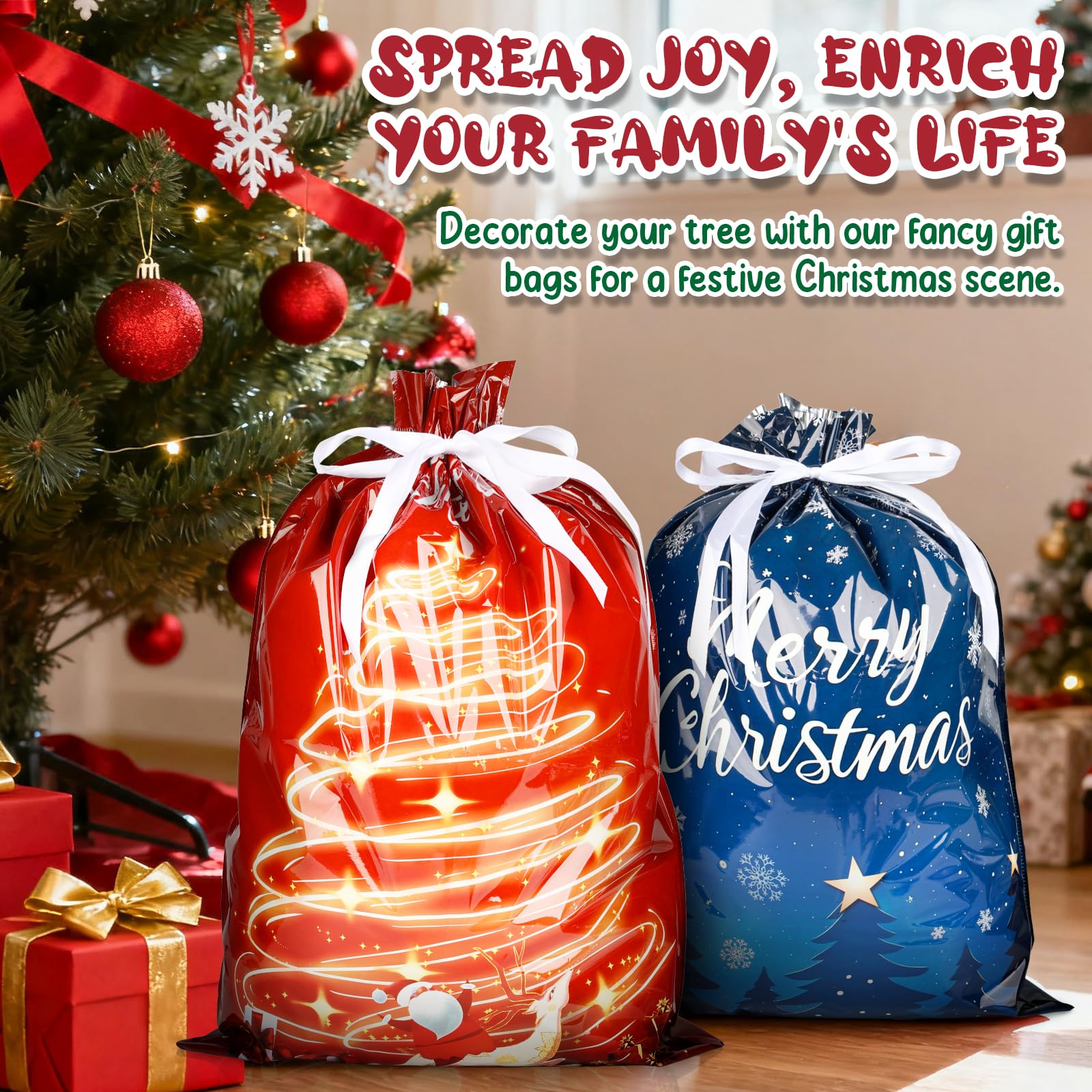 Lot de 40 sacs cadeaux de Noël avec poignées pour emballage de cadeaux de Noël