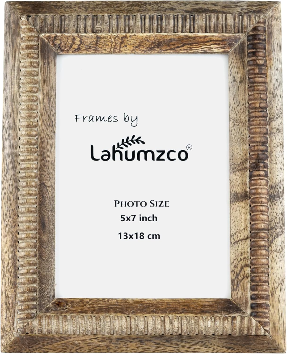 Handcrafted 5x7 Rustic Wooden Picture Frame with Carved Beaded Design - Farmhouse Vintage Wood Photo Frame for Tabletop or Wall Display