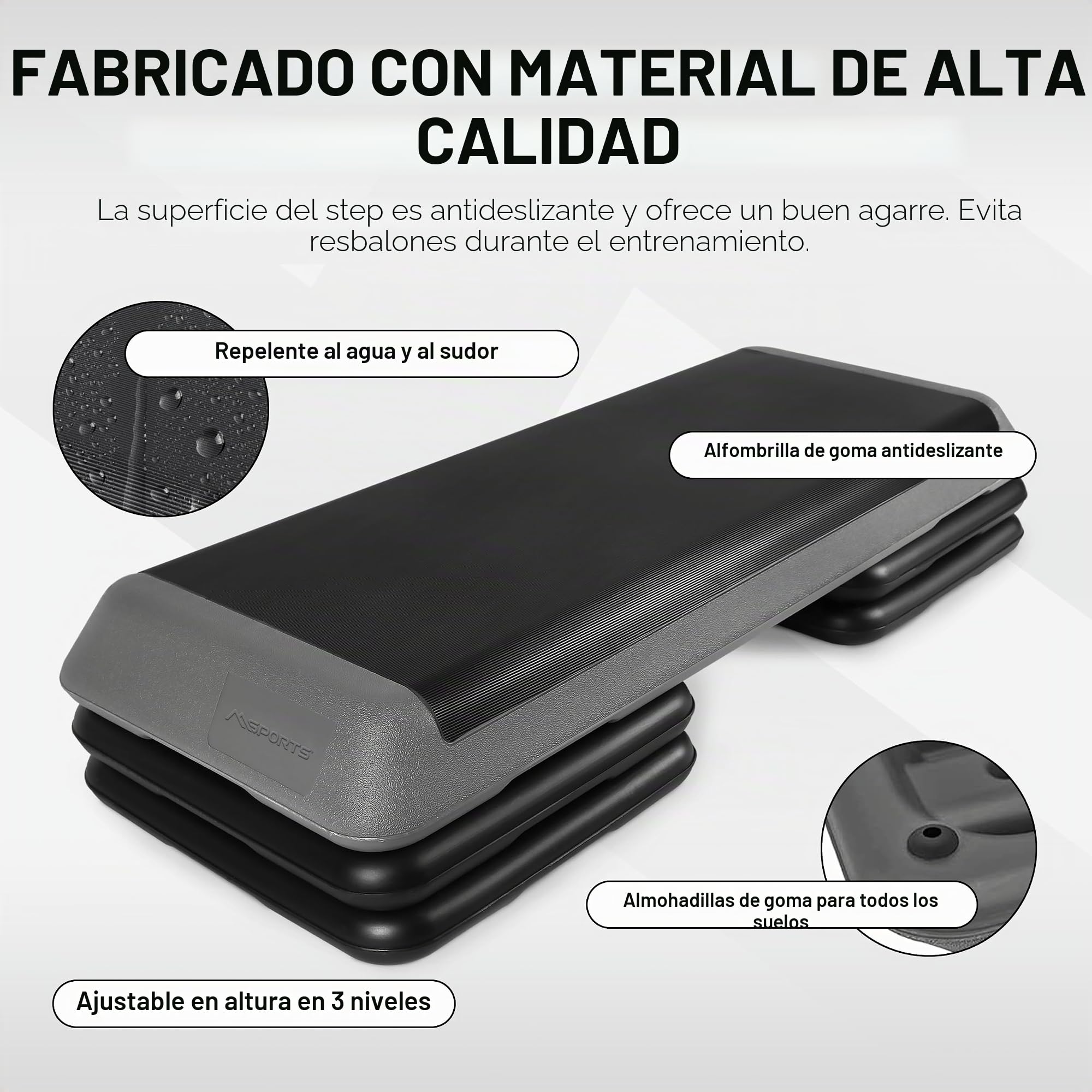 Tablero de paso a paso Professional incluye póster de ejercicios + aplicación Gratis Work Out | Stepper de Gimnasio ajustable en 3 alturas diferentes | Stepper