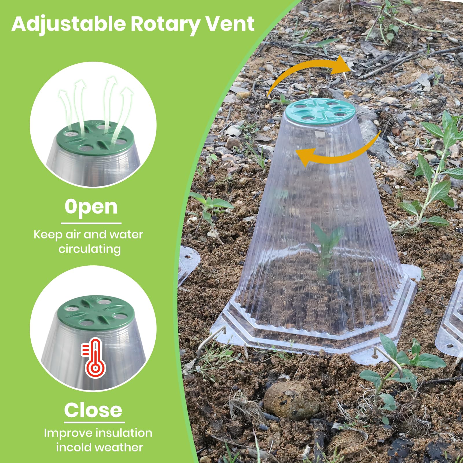 Paquete de 20 campanas de jardín para plantas con 40 estacas, cubiertas transparentes de 7.9 pulgadas, protección contra la congelación, campanas de jardín reutilizables para invernadero con