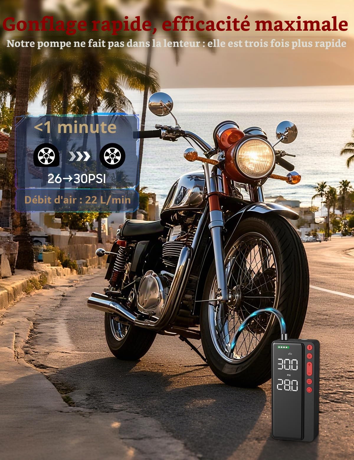 Demkia Gonfleur Pneus Voiture sans Fil, 10000mAh Mini Compresseur à Air Portatif, Portatif Gonfleur Electrique, 150 PSI avec Écran Numérique et Éclairage LED pour Vélo, Voiture, Moto, Ballon