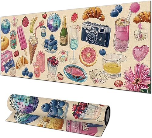 Alfombrilla de escritorio con estética retro XL de 31.5 x 11.8 pulgadas, alfombrilla de mouse grande extendida impermeable para juegos, base disponible en Yaxa Guatemala