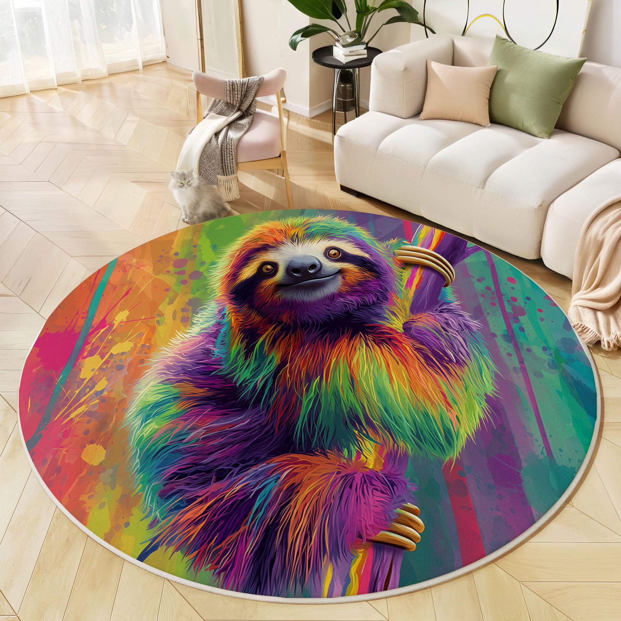 Tapis orange vert 60 cm rond et antidérapant pour chambre d'enfant