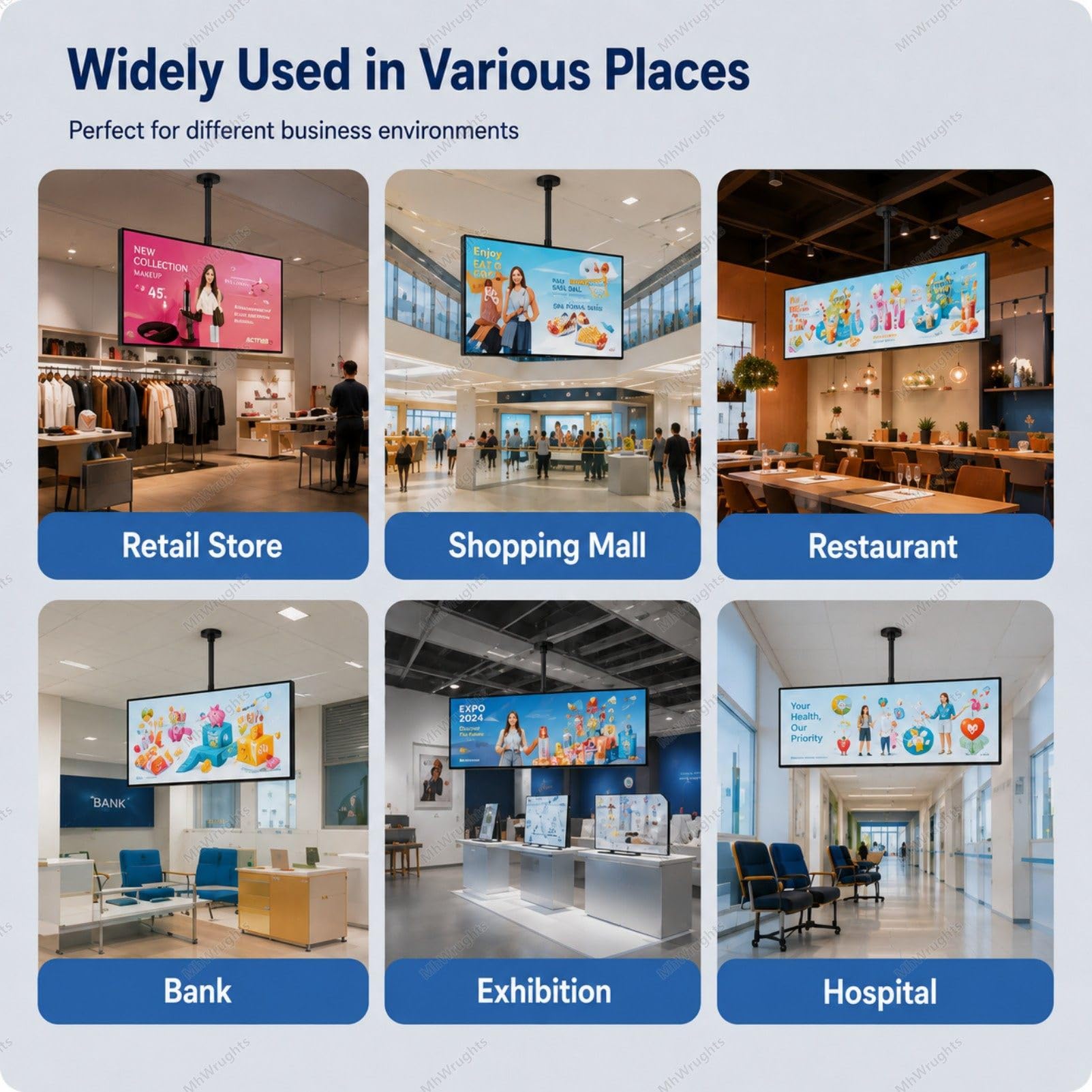 Wyświetlacz Digital Signage, ekran reklamowy montowany na ścianie ze zdalnym zarządzaniem treścią, odtwarzanie na podzielonym ekranie, aktualizacja przez Wi-Fi LAN przez USB 50in