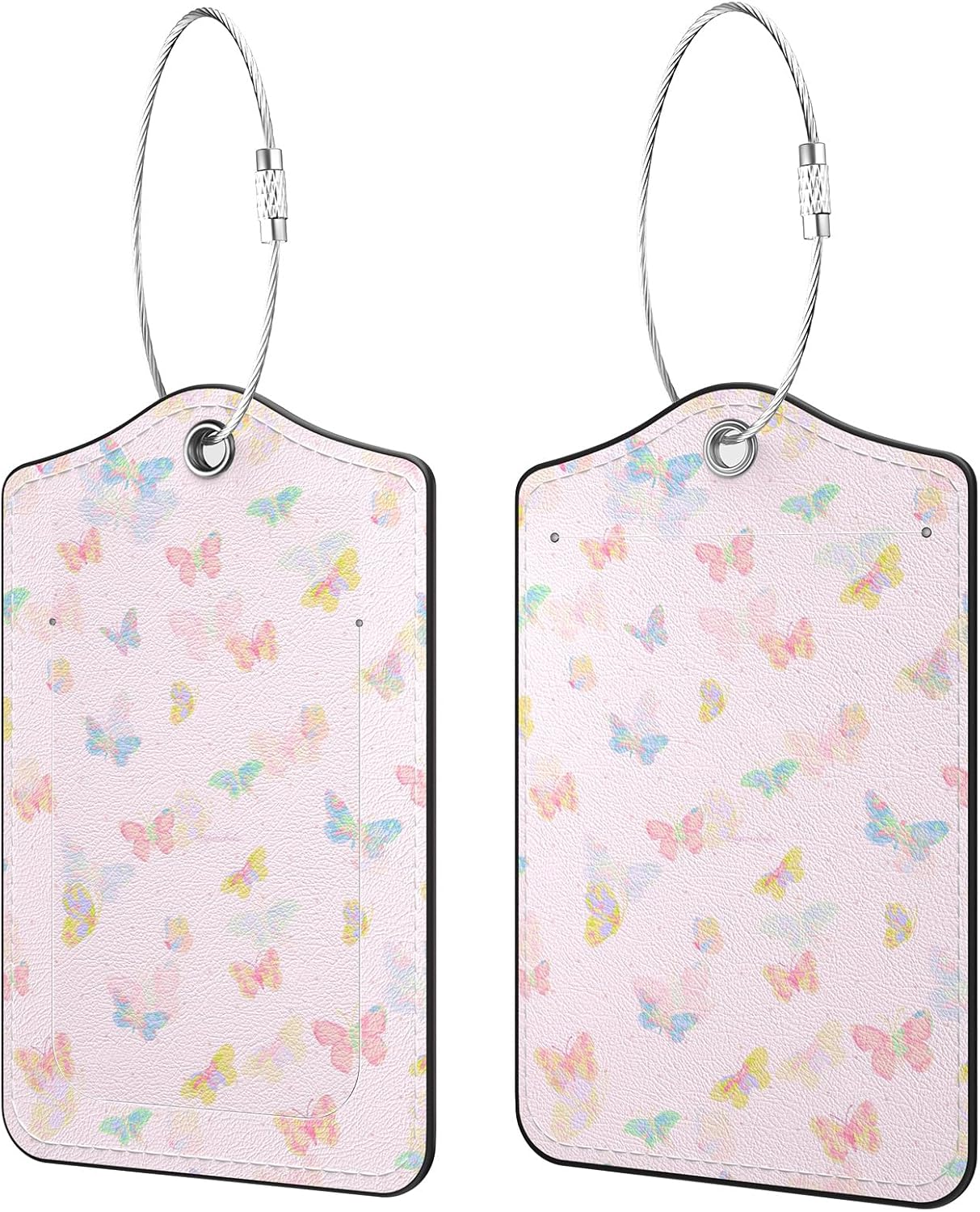 2 Pack PU Leather Luggage Tags for Suitcases, Pink Butterfly