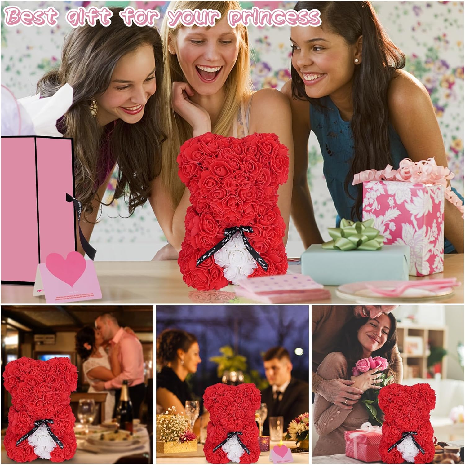 Flowers Rose Bear Valentine's Day Gifts Lighted up Artificial Forever Rose Everlasting Flower Teddy Bear Gifts for Her Women Mom Wife Wedding Mothers Day - Image 5