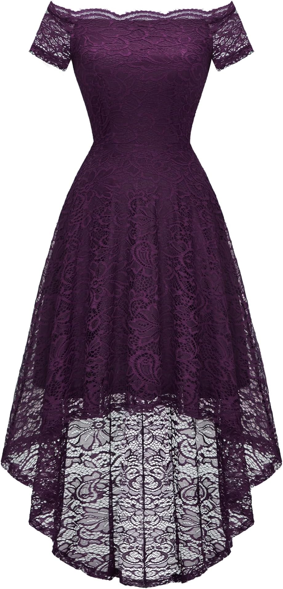 Women's Lace Cocktail Dress Hi-Lo Off Shoulder Bridesmaid Swing Formal Party Dress