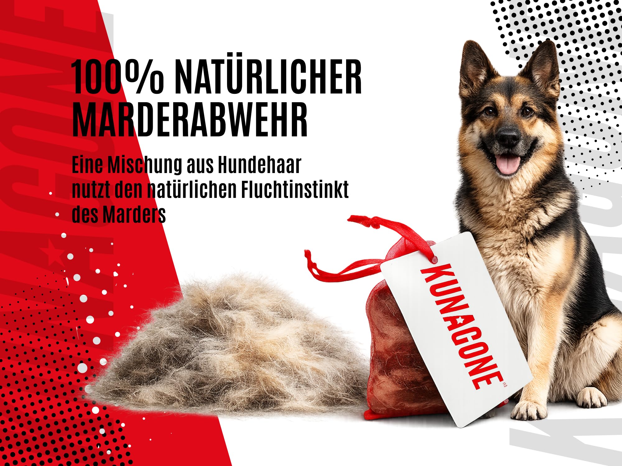 Marderschreck, Marder-Abwehrmittel 24er-Pack, Natürliches Mittel gegen Marder für das Auto und den Dachboden, Marderabwehr, Marderschutz, Hundefell mit Wachs, wirkt 3-6 Monate, 24 Stück