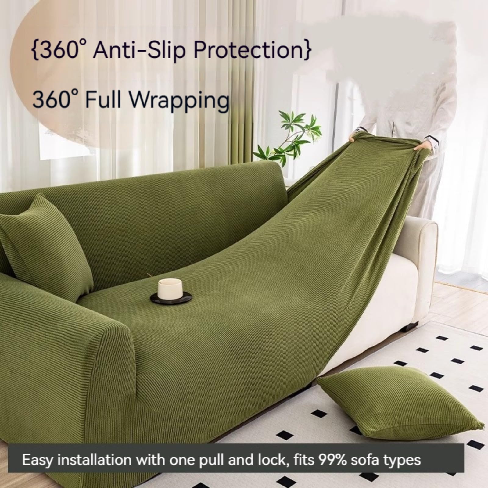 Générique Housse de Canapé Extensible Imperméable en Velours Côtelé, Protection Antidérapante et Lavable pour Salon avec Chiens et Chats, Adaptée aux Canapés 1 2 3 4 Places