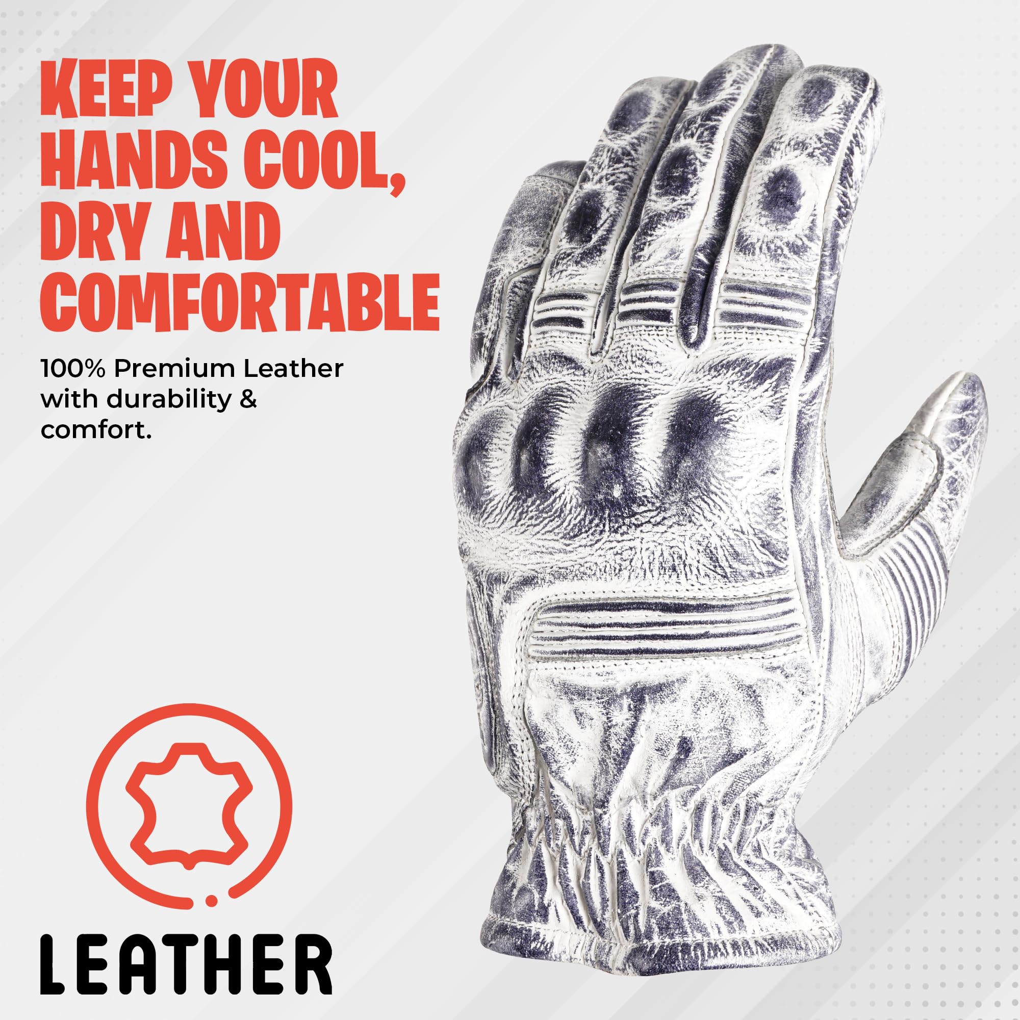 ADM Gants Moto Motocross Quad Tactiles Imperméables Look Dirty Usé Vintage Gants Moto Cross Waterproof Hiver Été Toute Saison, Blanc, Rouge, Jaune, Brun, Marron & Noir