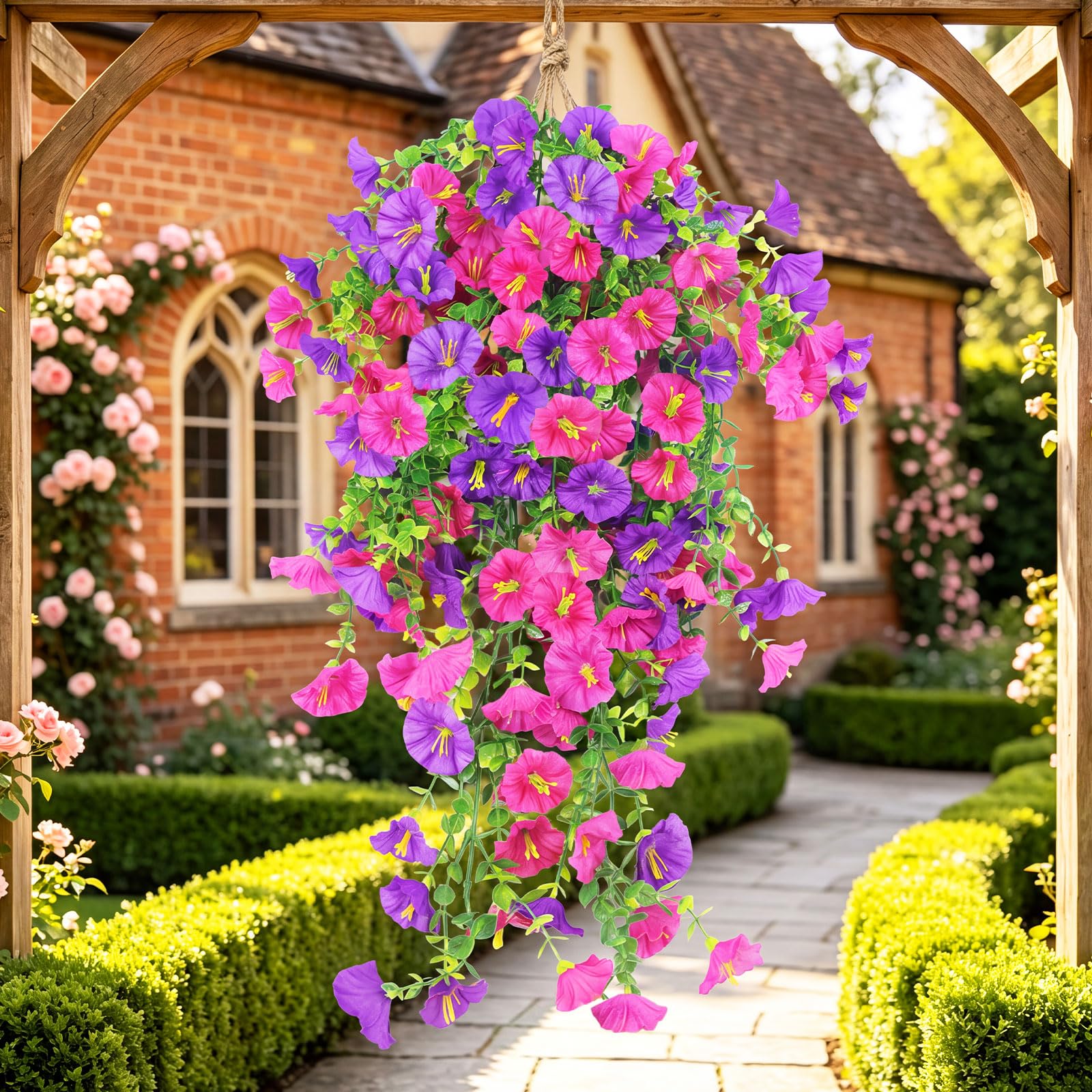 inreeme 4Pcs Artificial Fake Hanging Flowers Plants for Outdoors Decor