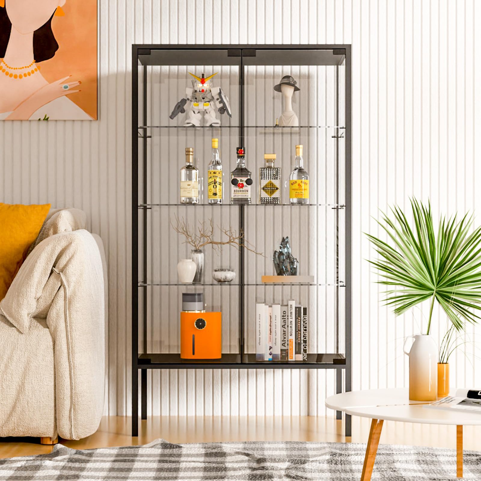 Beauty4U Iron Frame Glass Display Cabinet, 4-Shelf Curio Cabinet