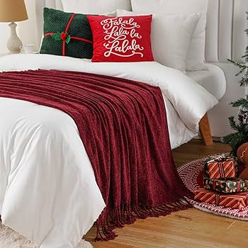 Amazon.com: BATTILO HOME Burgundy Chenille Throw Blanket