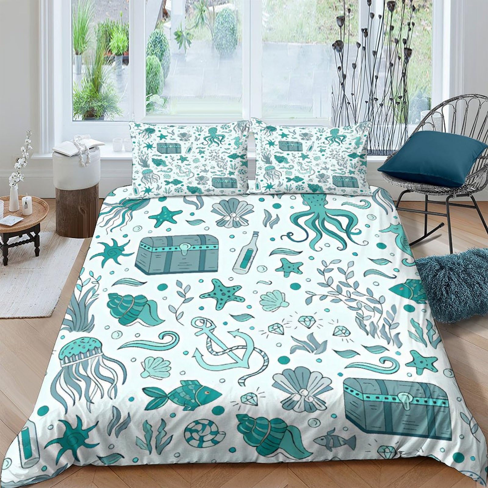 Housse de couette méduse 3D imprimé lit king en microfibre premium