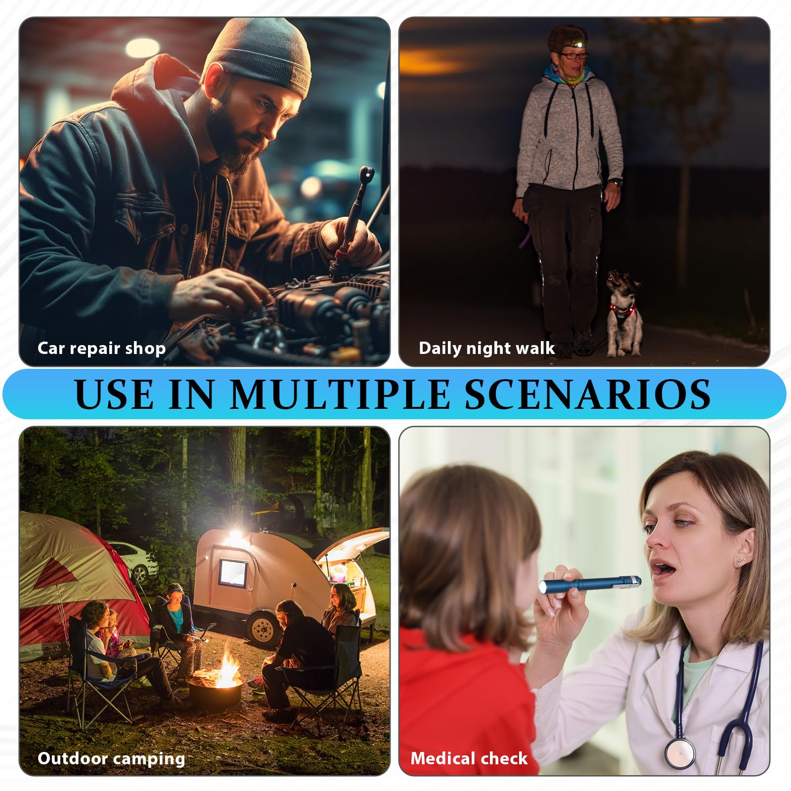 Rossesay Linternas de bolsillo para regalo a granel, luces LED de aluminio, mini linternas con clips, linterna de mano pequeña para hombres, camping, senderismo, emergencia al aire libre (azul