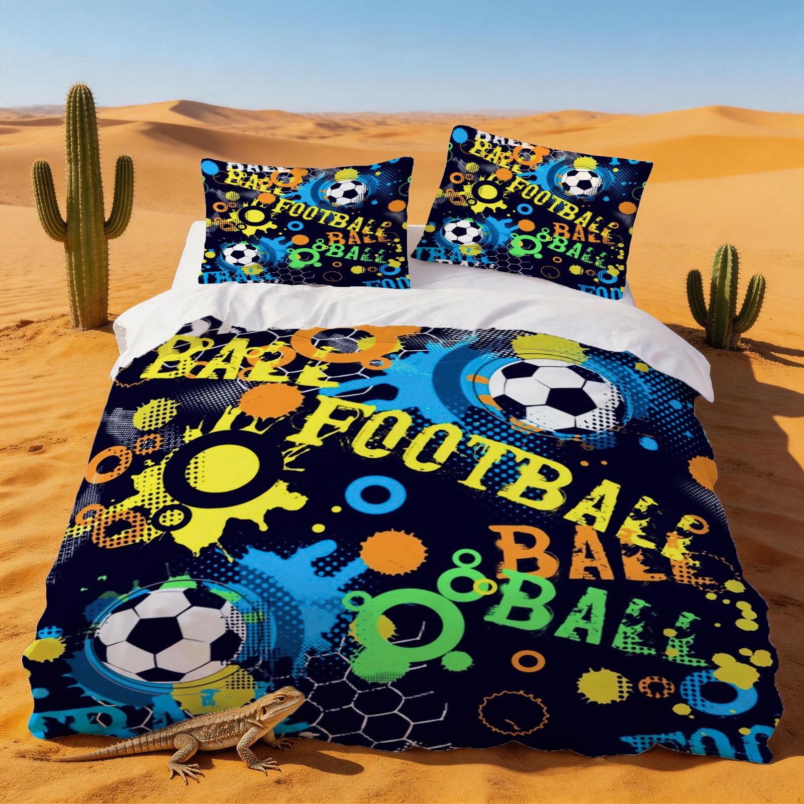 Housse de Couette 140x200 Aquarelle de Football en Microfibre Douce de Qualité Supérieure