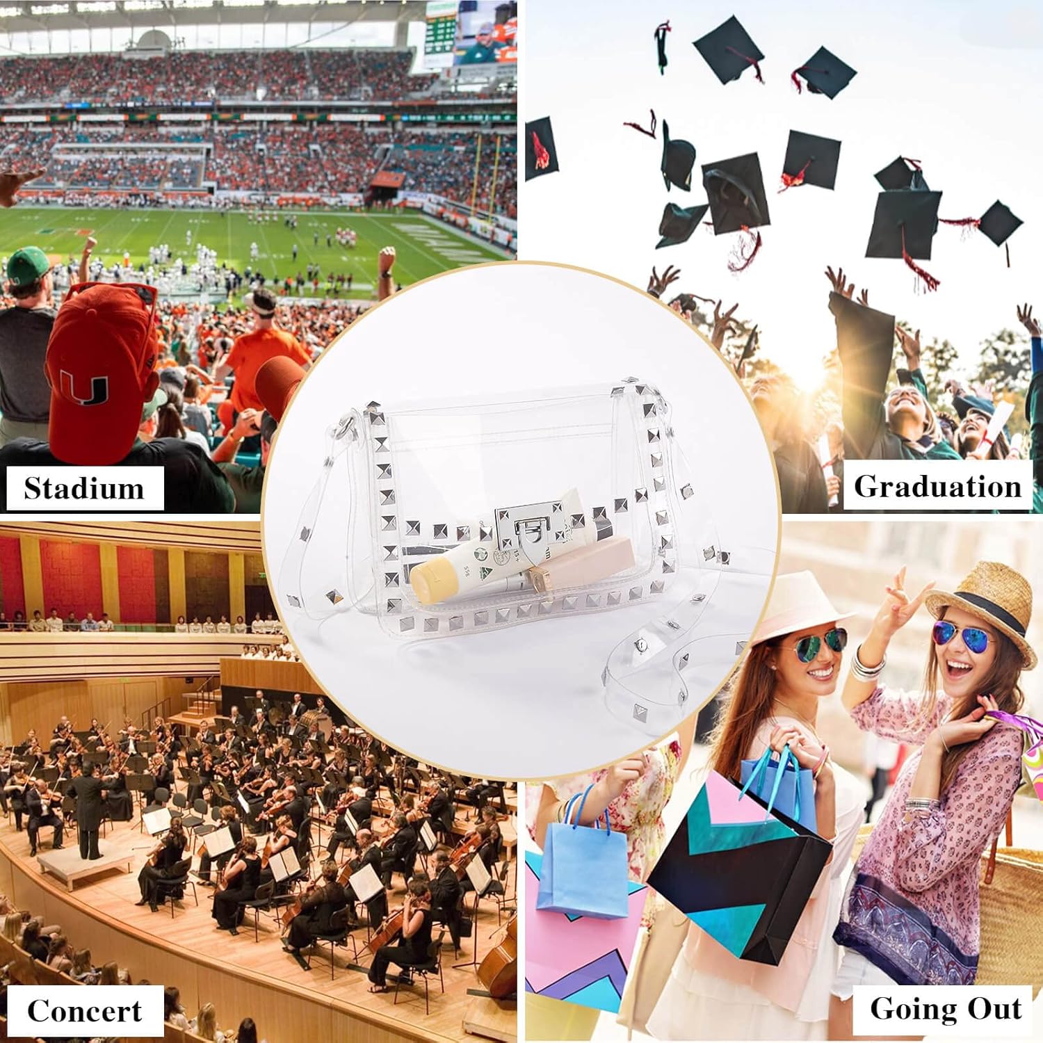 COROMAY Clear Purse for Women, Crossbody Bag Stadium Approved, Fashion Rivet Décor - Image 2