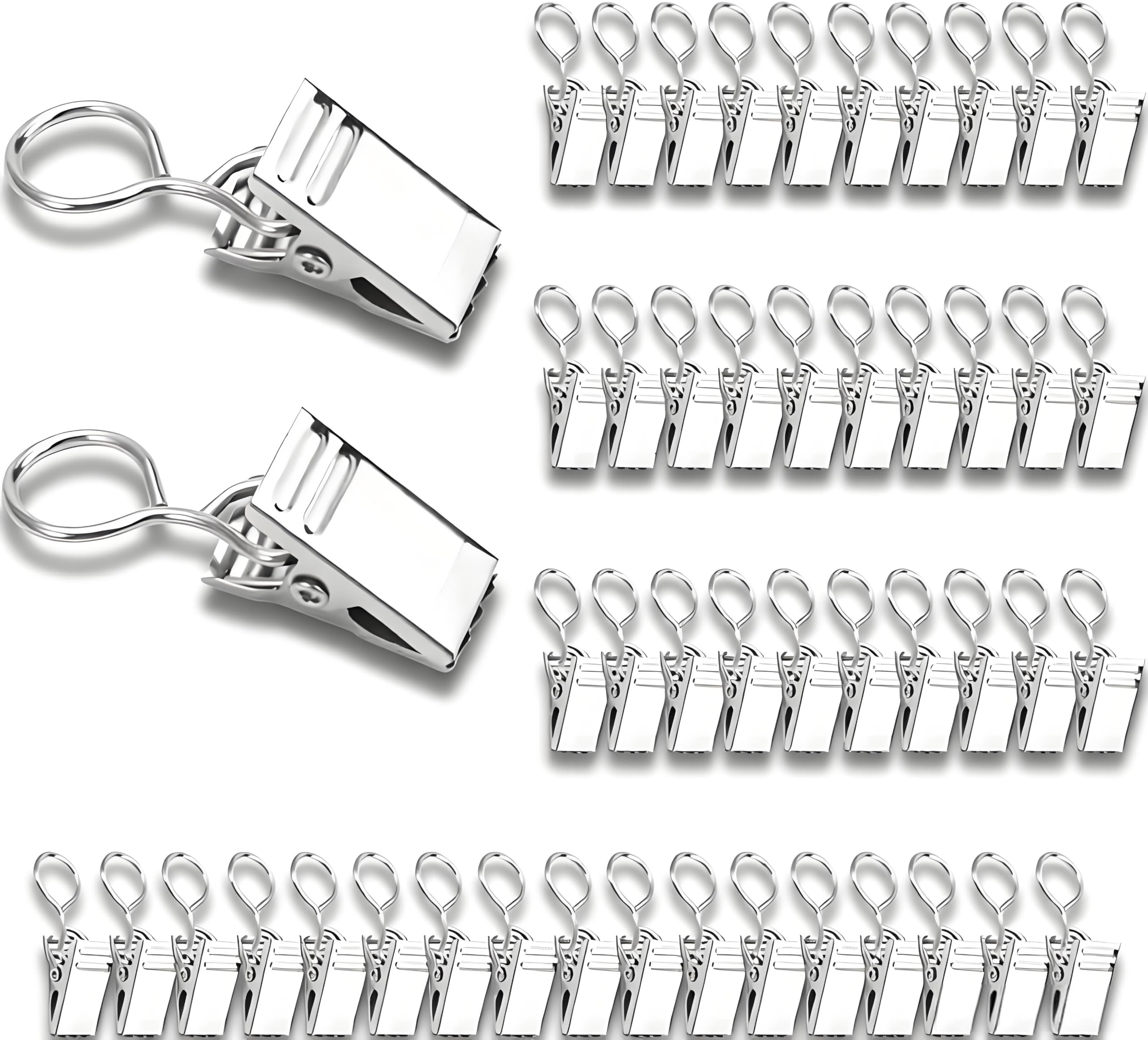 100 Pieces Stainless Steel Curtain Clips with Hooks,Metal Curtain Hangers