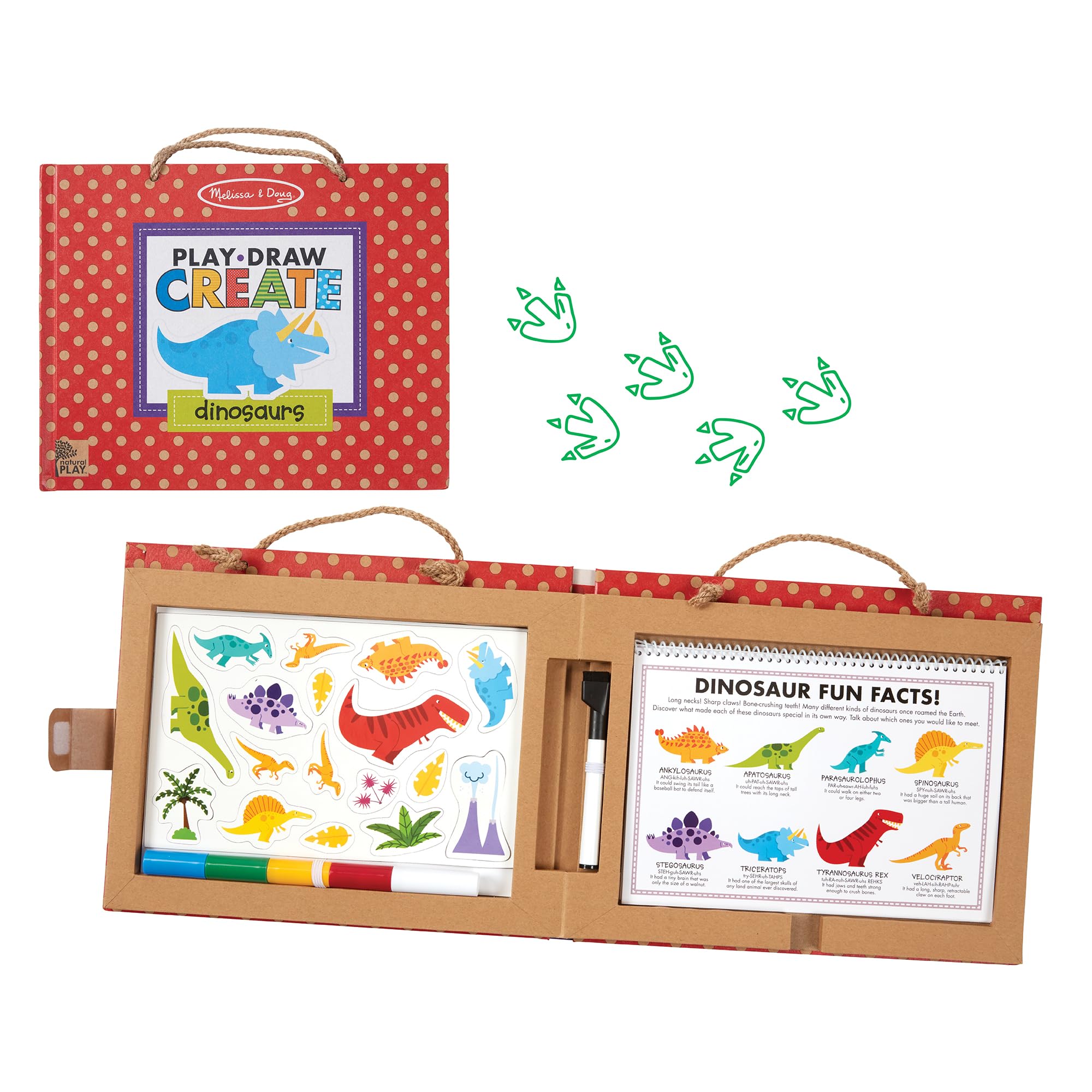 Melissa & Doug Play Draw Create Dinosaurs, Reusable Magnet & Drawing Kit | 41 Magnets & 5 Markers, Mess-Free Travel Activity, Encourages Storytelling, Eco-Friendly Creative Gift For Kids Ages 3+