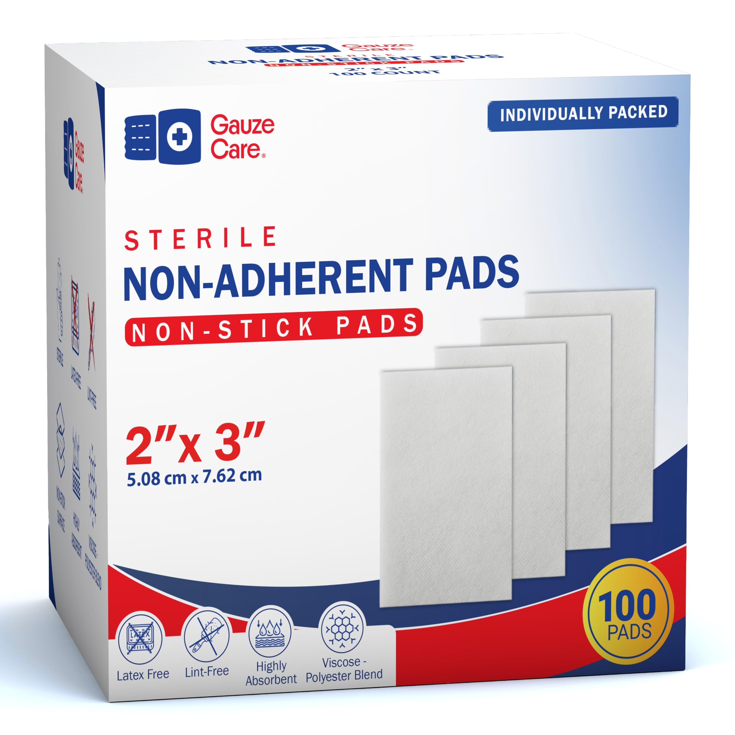 Gauze Care 3x4 Inch - Pack 100 Non-Stick Gauze Pads for Wounds, Non-Adherent, Highly Absorbent, Painless Removal, Individually Wrapped for Extra Protection — Amazon image 8
