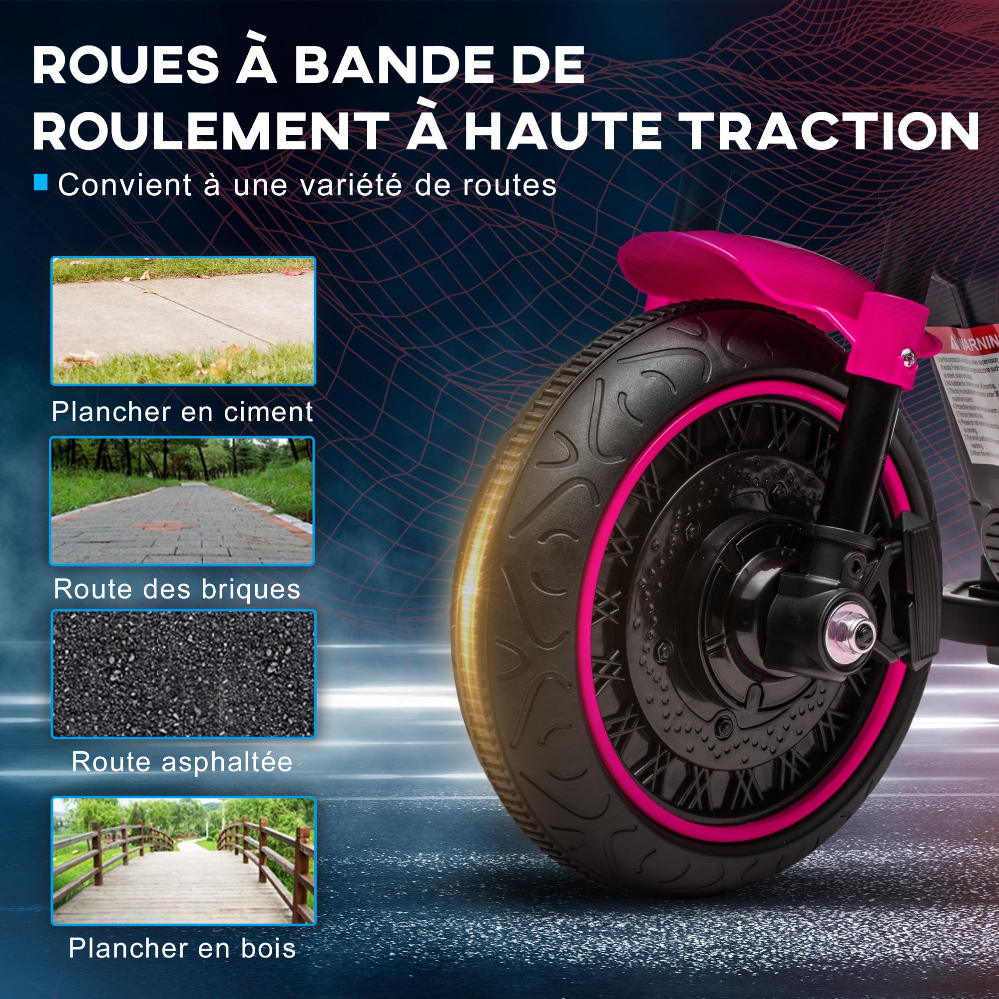 HOMCOM Voiture électrique pour Enfants 6V 3 km/h avec Phare LED Charge Max. 25 kg 2 Roues d'entraînement Rose
