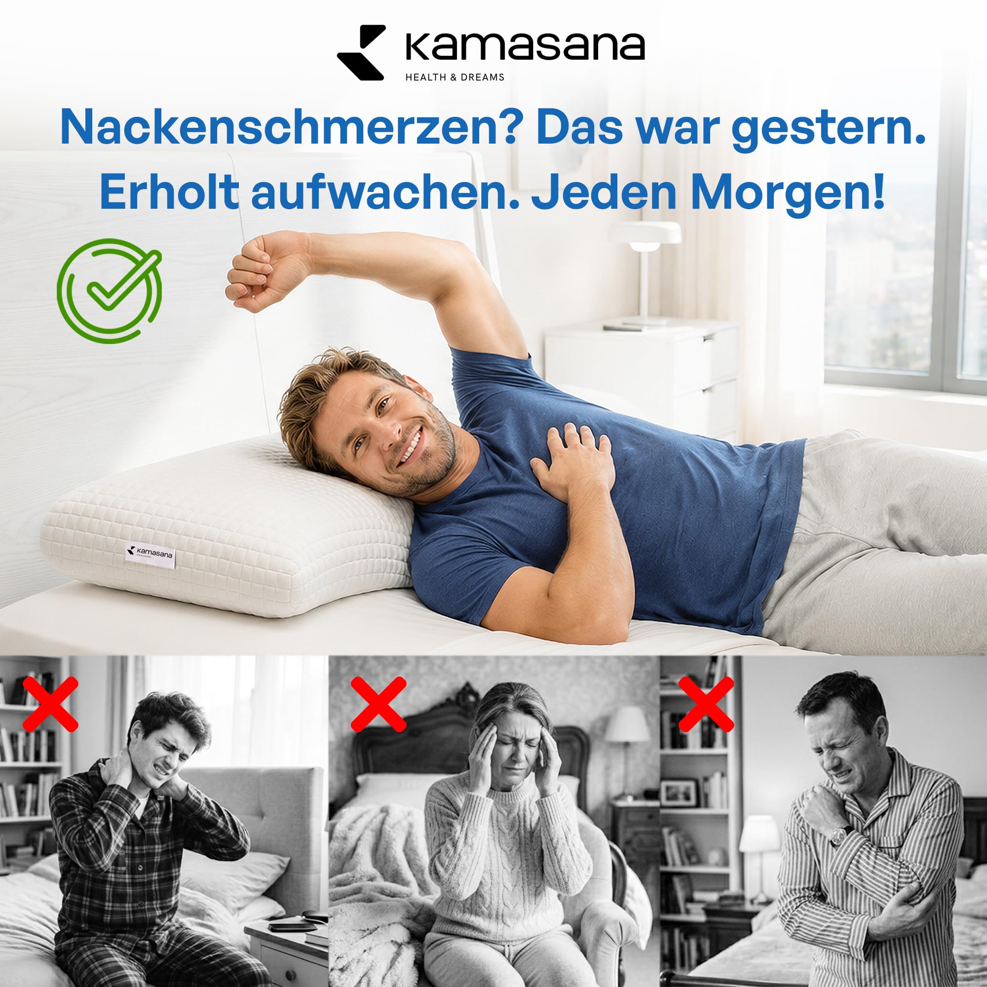 Orthopädisches Seitenschläferkissen 40x80, 16 cm hoch - Memory Foam Kopfkissen für Seitenschläfer mit weicher und Fester Seite, ergonomisches Nackenstützkissen gegen Nackenschmerzen