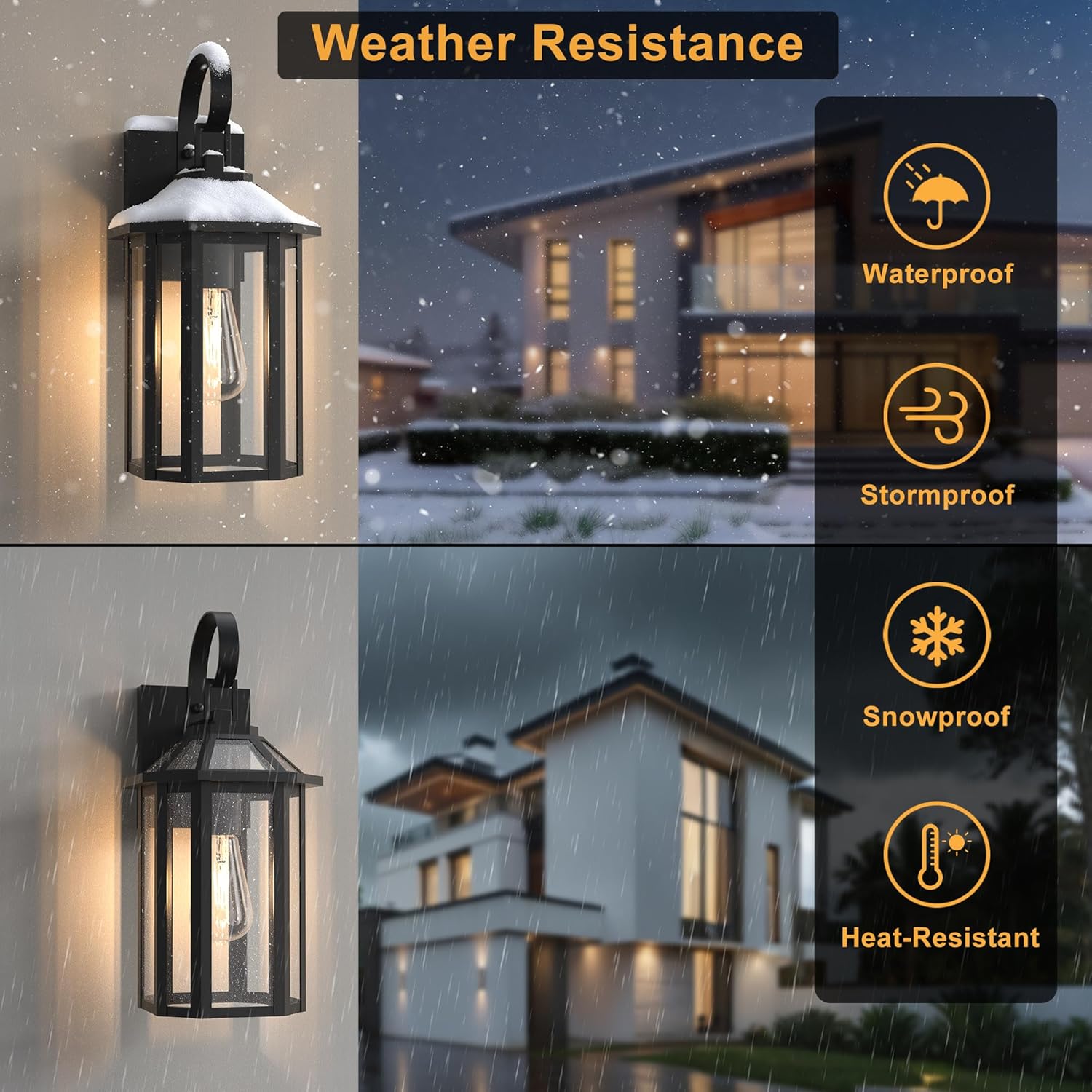 Outdoor Wall Lights, 15.56 Inch Large Waterproof Outside Wall Lantern Sconce, Clear Glass Exterior Lamp for House, Porch, Garage, 1-Light, (E26 Bulb Base, Black)