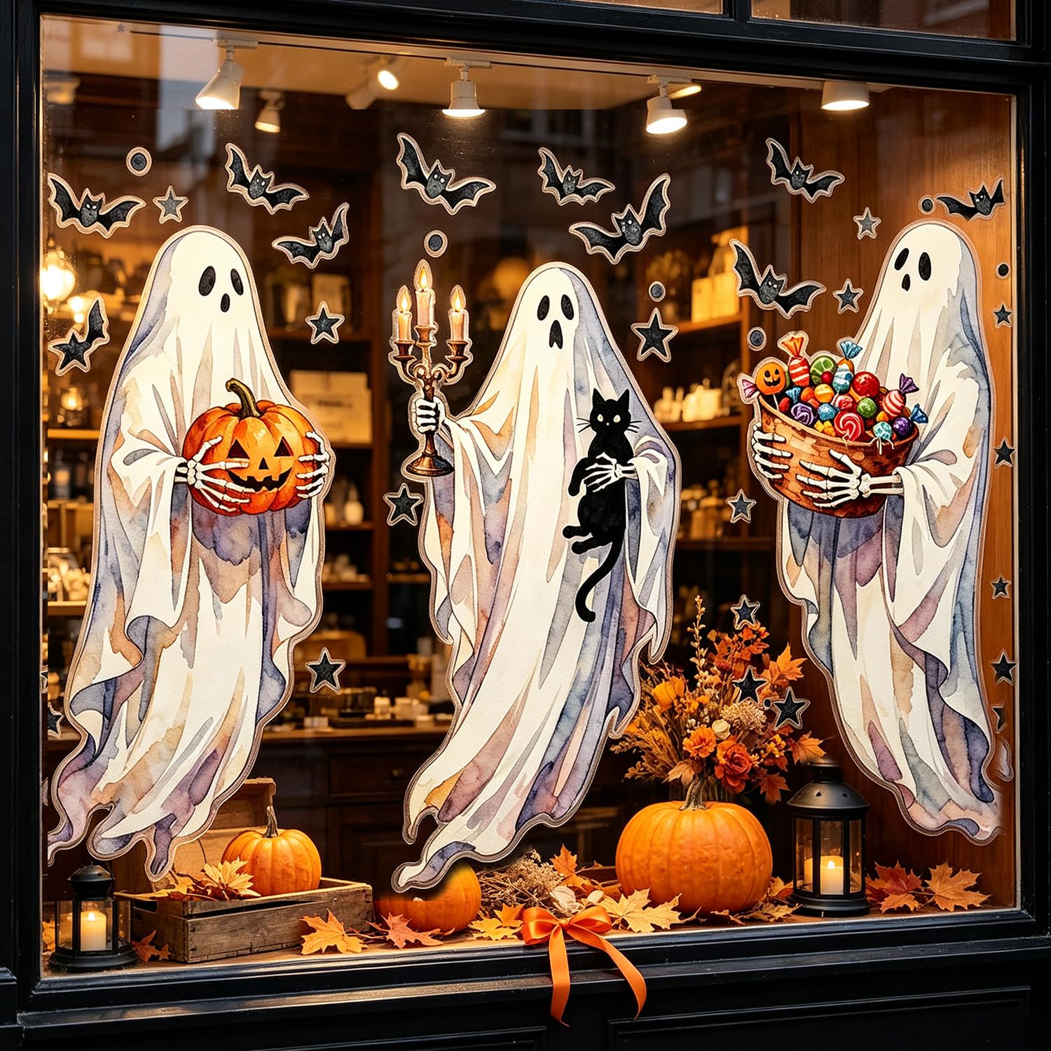 Tomario Large Halloween Window Stickers 30 x 60cm Ghost Window Clings Decorations Double Sided Reusable Window Decal for Halloween Window Glass Indoor Bar Shop Street Home Party — image 1