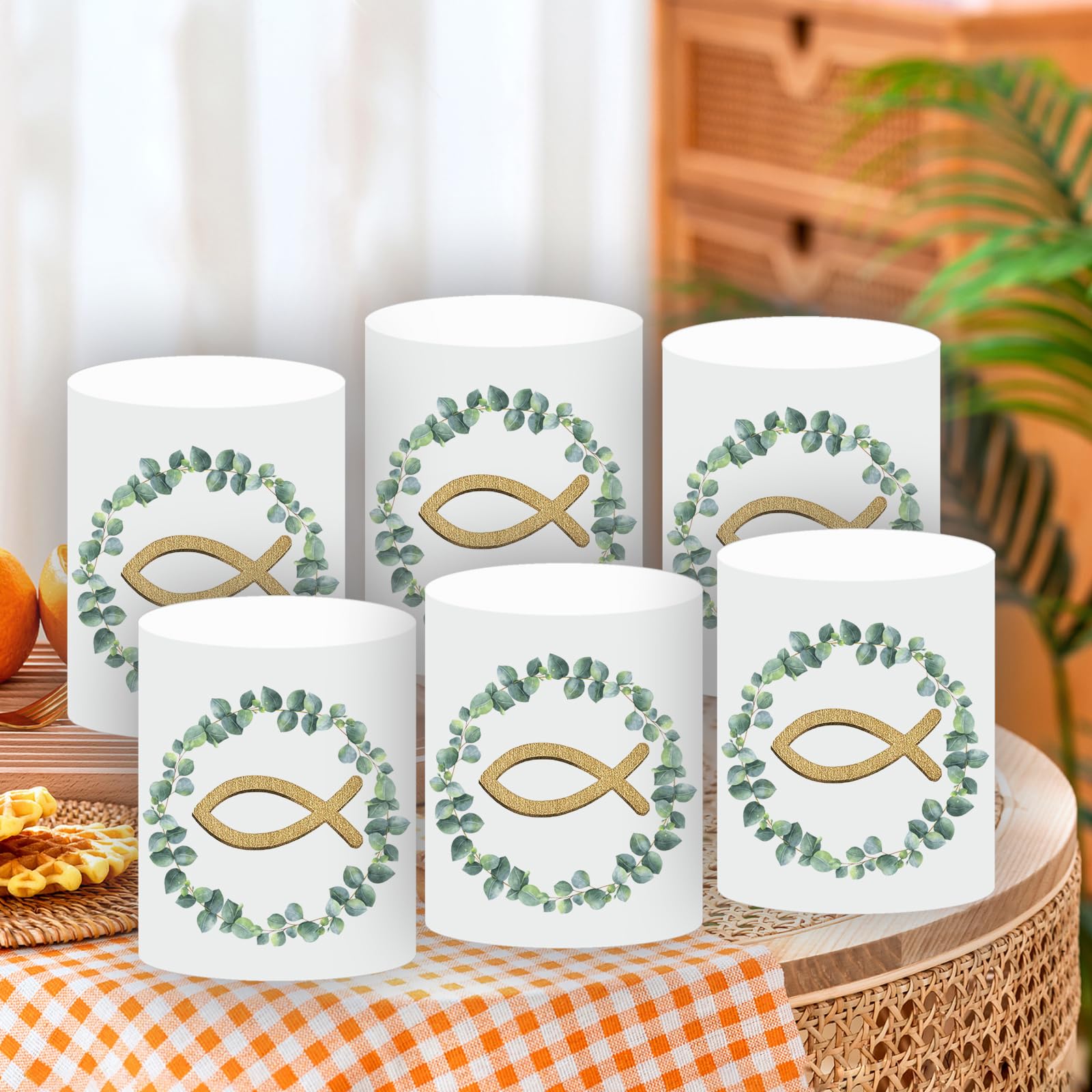 12 Lanterne Da Tavolo 'Bella Che Tu Ci Sia' Con Eucalipto - Decorazione Per Matrimoni, Battesimi E Feste - Foto 5