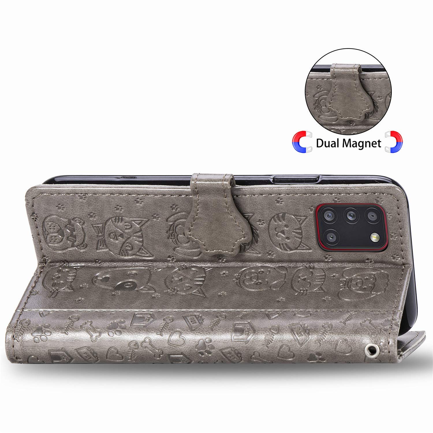 Custodia Portafoglio LEMAXELERS Per Redmi 10C Con Gatto E Glitter - Cover Magnetico In Pelle, Bianco - 4